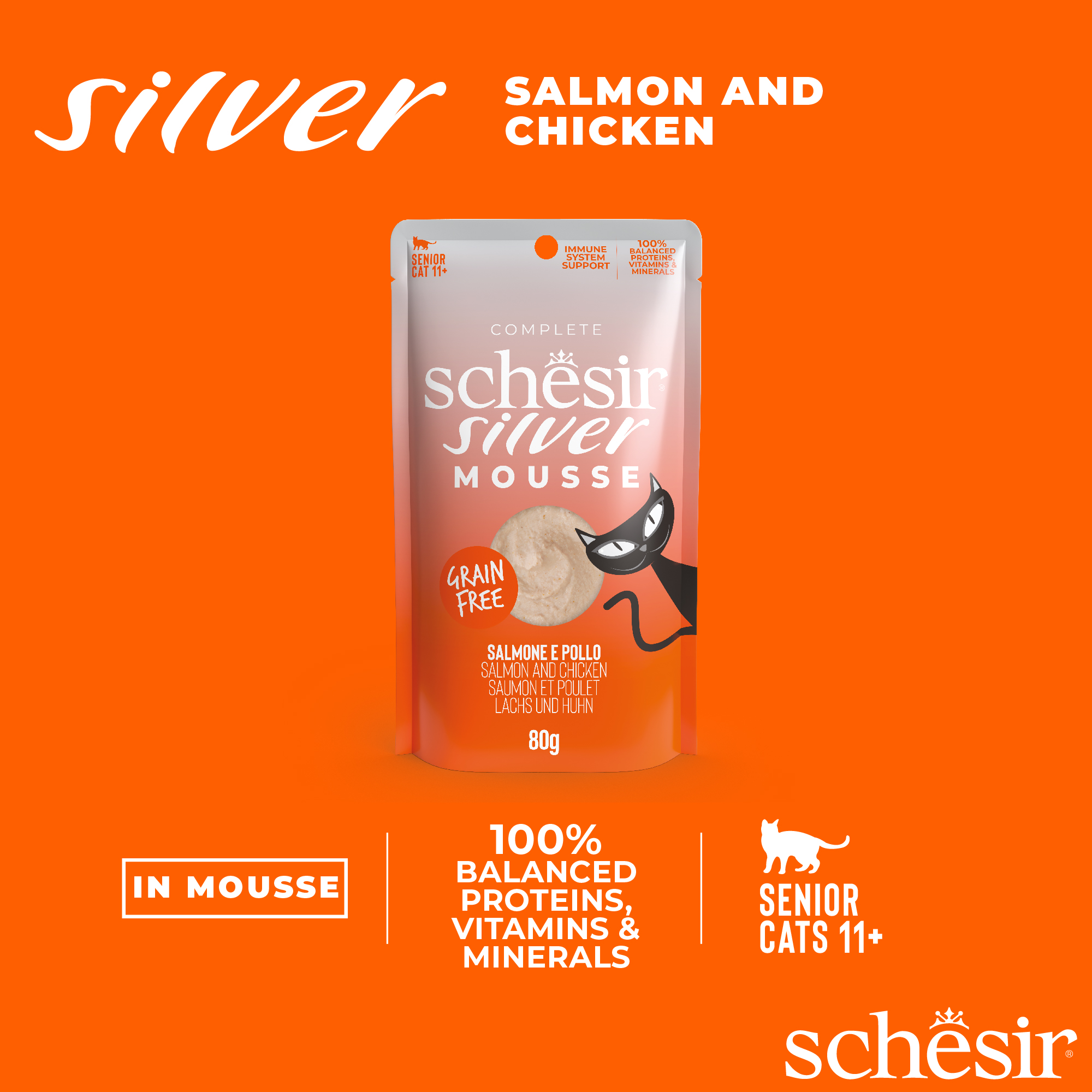 Schesir Cat Silver Velvet Mousse 80g Salmon and Chicken Pouch Wet Cat Food image 4