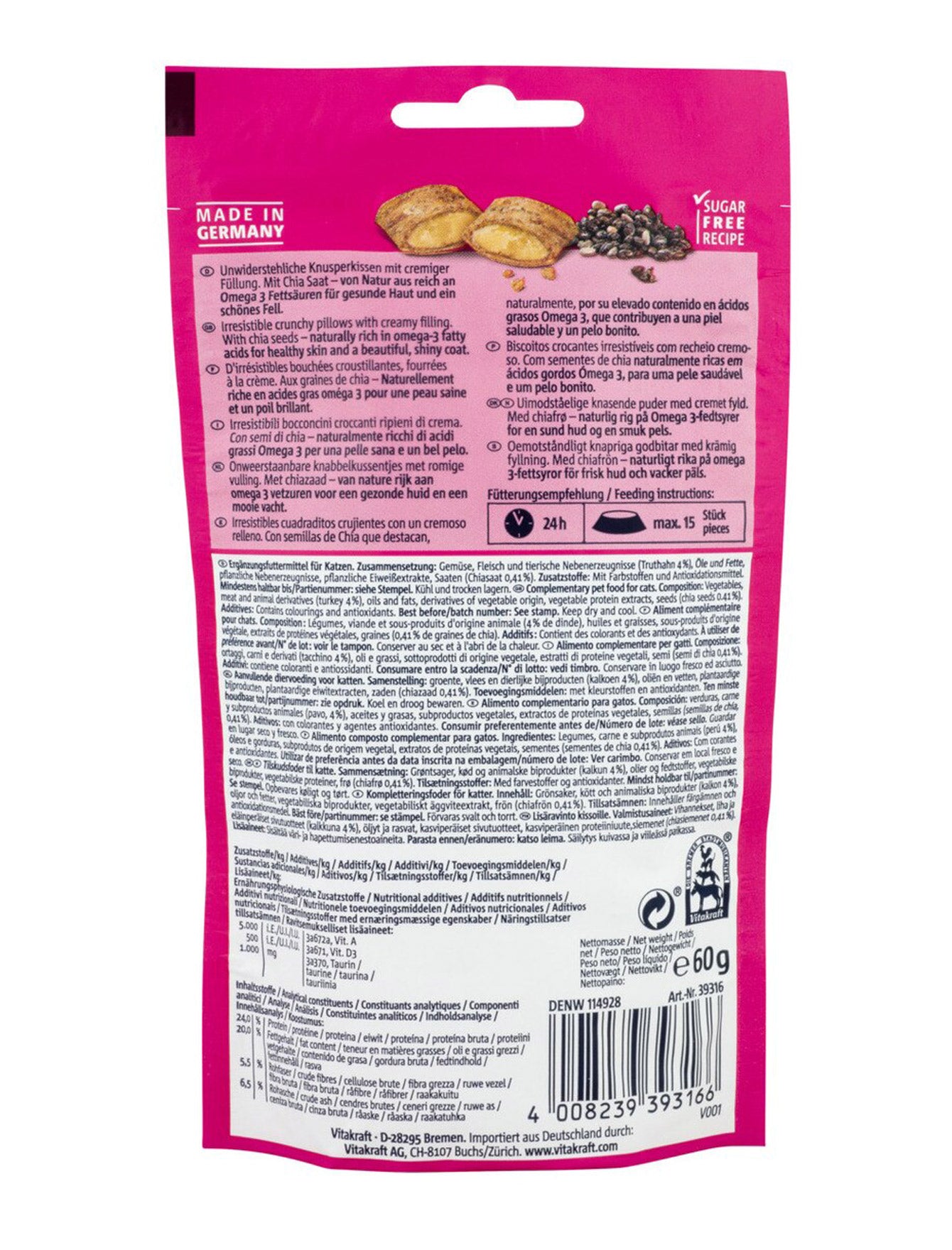 Vitakraft Cat 60g Crispy Crunch Superfood Turkey Chia Cat Treats image 2