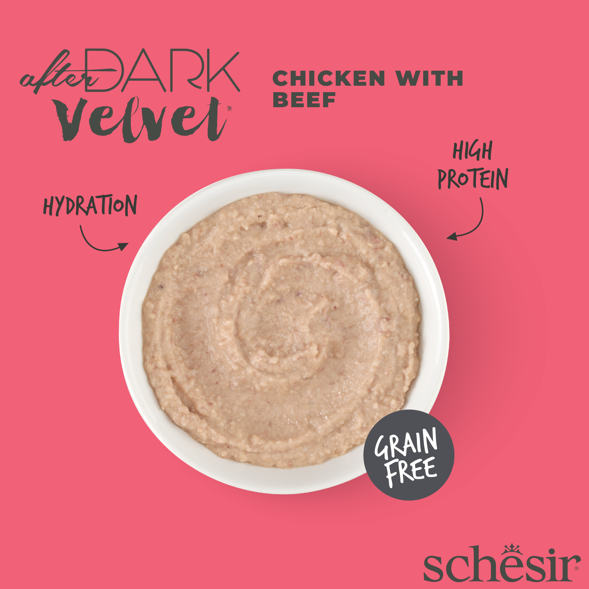 Schesir Cat After Dark Velvet Mousse 80g Chicken with Beef Pouch Wet Cat Food image 3