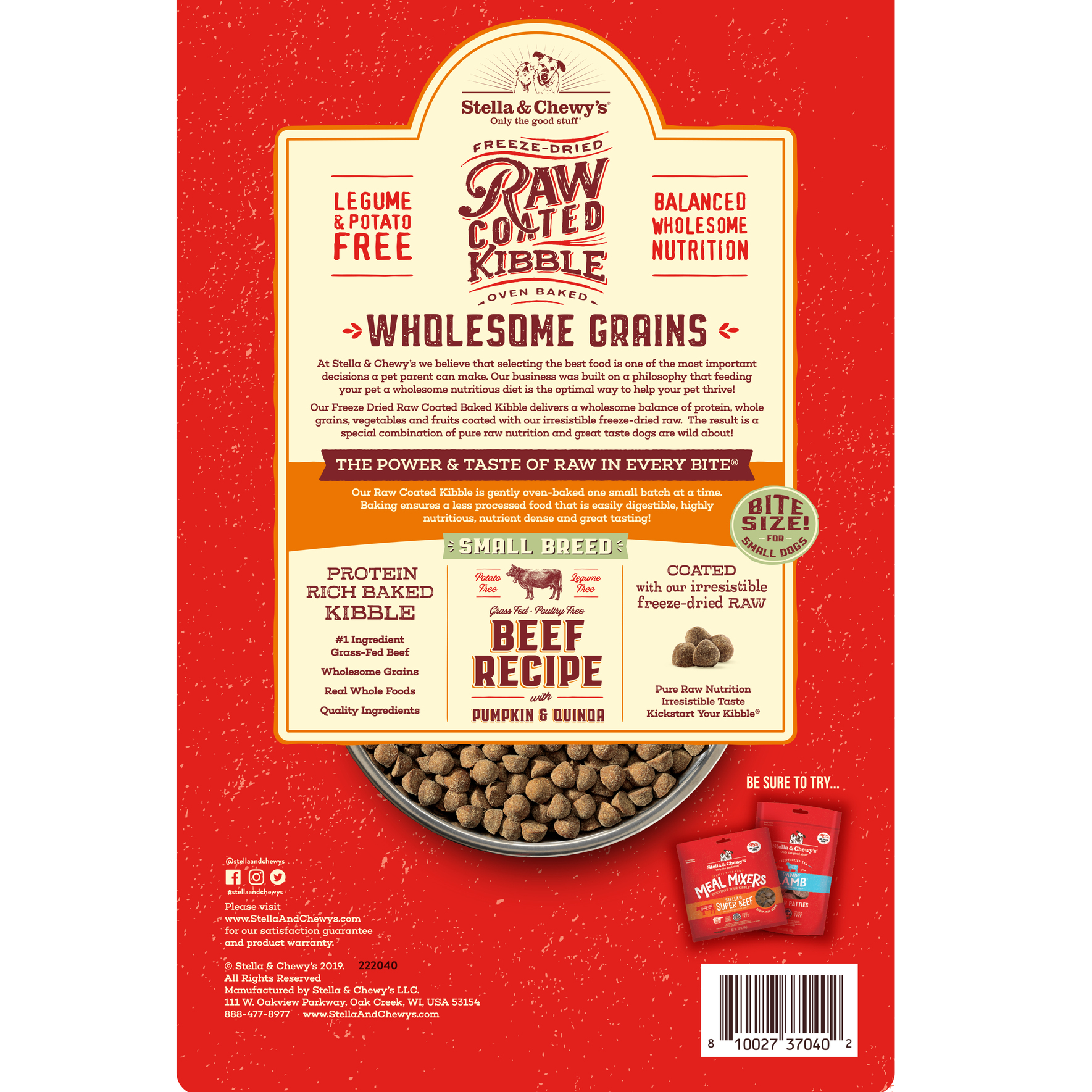 Stella & Chewy's Raw Coated Kibble Wholesome Grains 3.5lb (1.6kg) Small Breed Beef with Pumpkin & Quinoa Dry Dog Food image 2