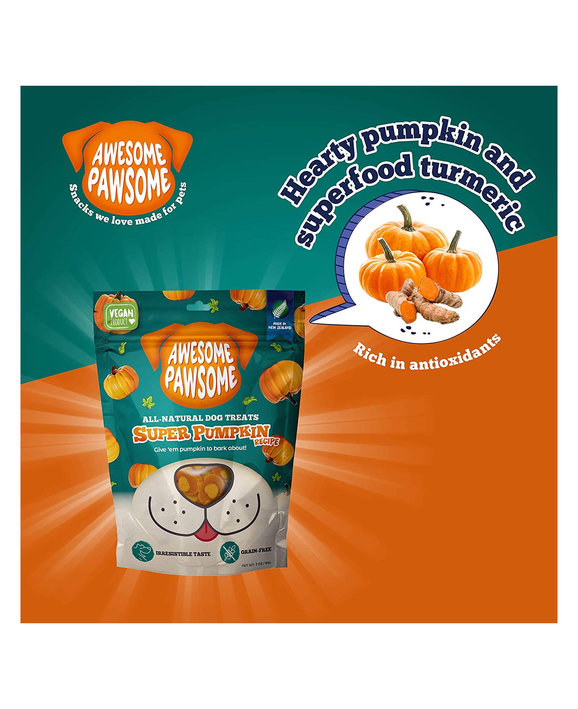 Awesome Pawsome Super Pumpkin Grain-Free All Natural Dog Treats 85g image 3