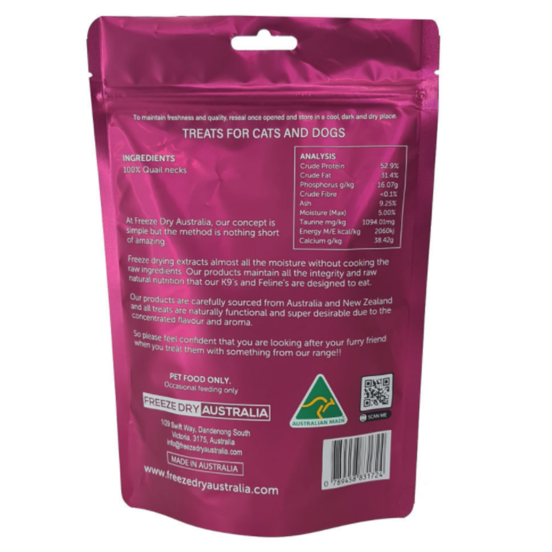 Freeze Dry Australia 100g Quail Necks Freeze Dried Dog & Cat Treats image 3