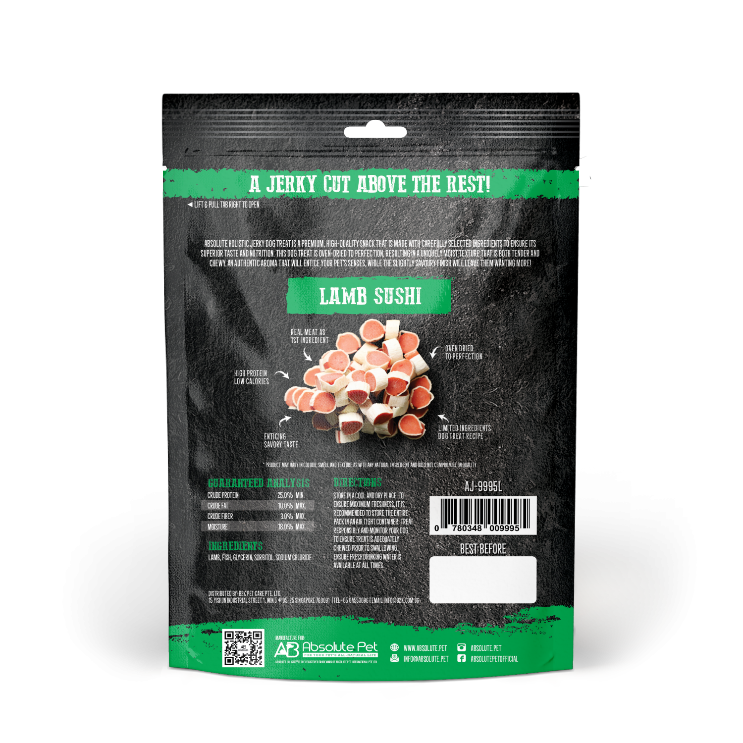Absolute Holistic Dog 100g Jerky Lamb Sushi Dog Treat (EXP: 15 Dec 2026) image 2