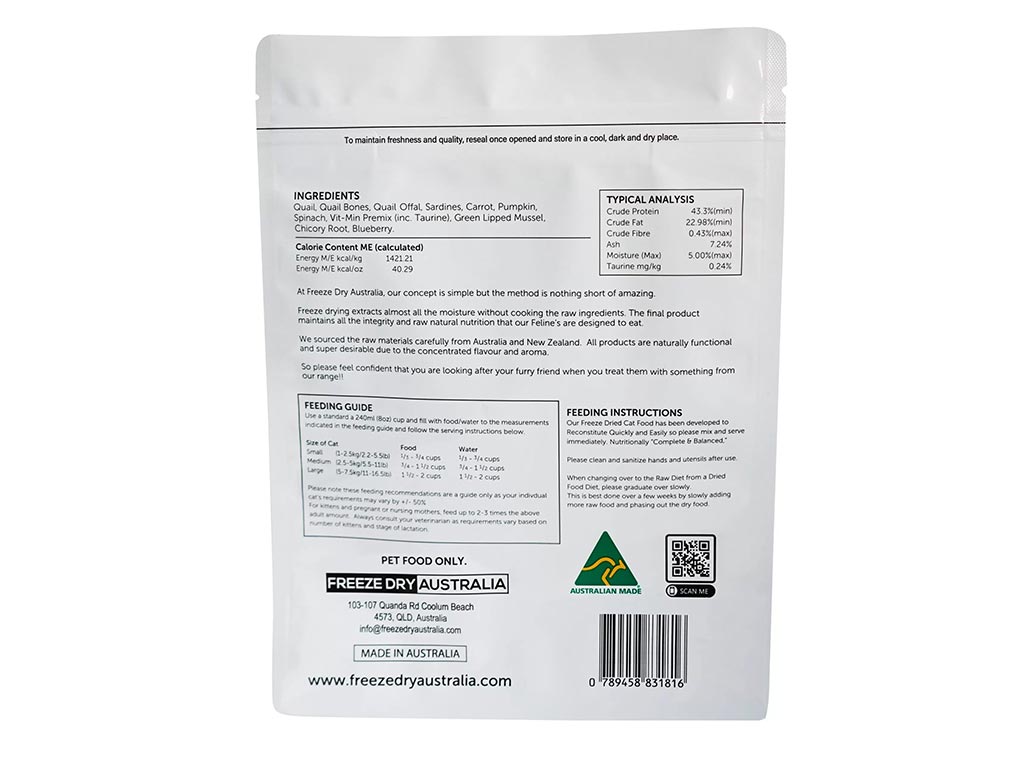 Freeze Dry Australia Cat 25g Freeze Dried 100% Quail Raw Cat Food Dry Cat Food image 2