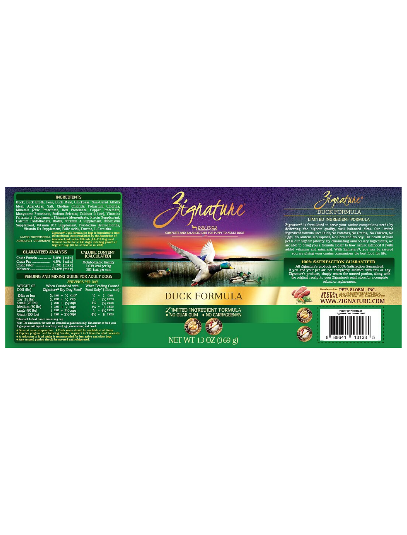 Zignature Duck Formula Dog Canned Food 369g image 3