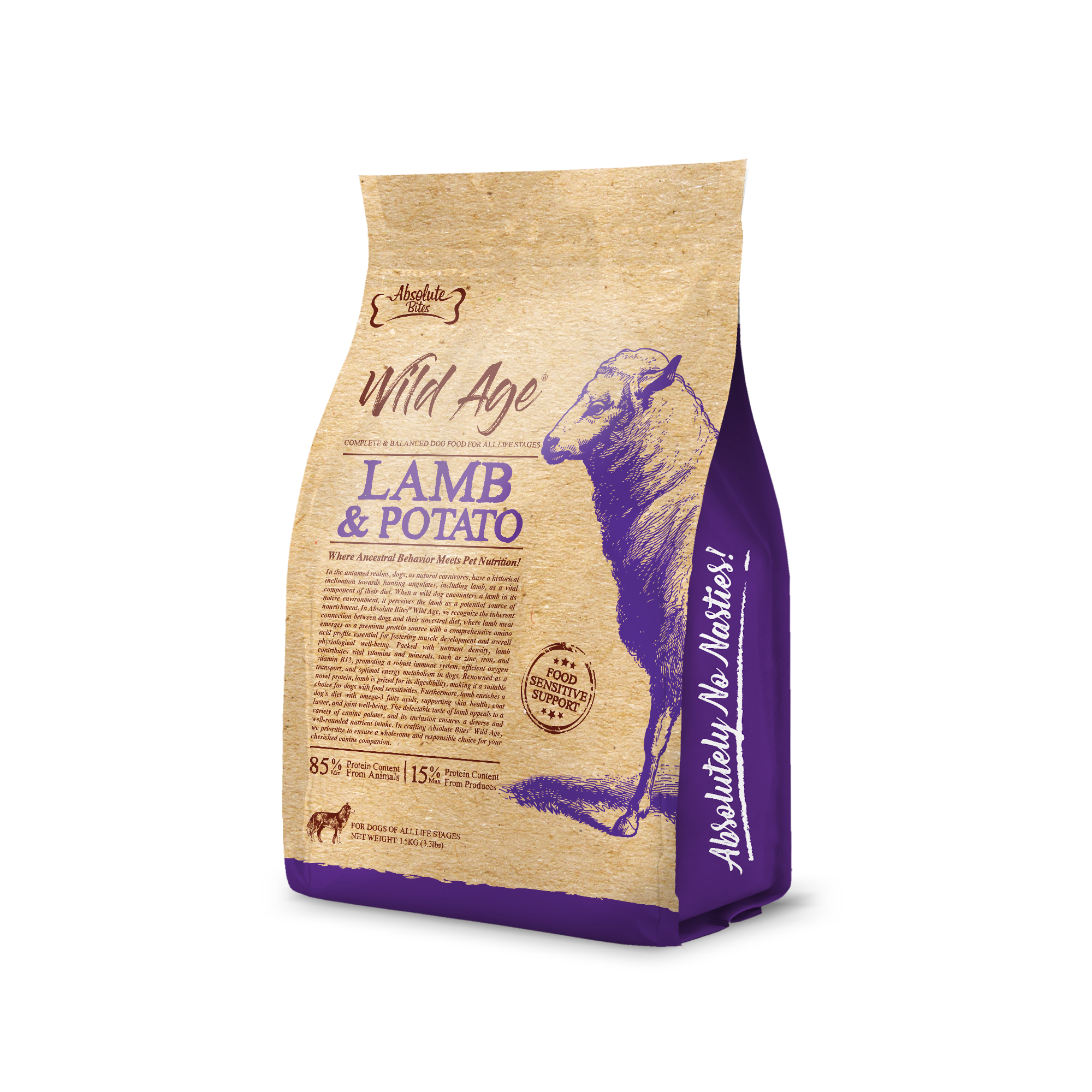 Absolute Bites Dog Wild Age 9.97kg Lamb & Potato Dry Dog Food image 3