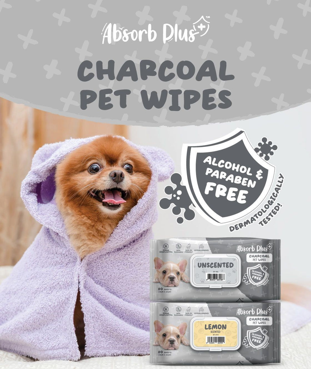 Absorb Plus Charcoal Pet Wipes 80 Sheets (15cm x 20cm) Unscented image 3