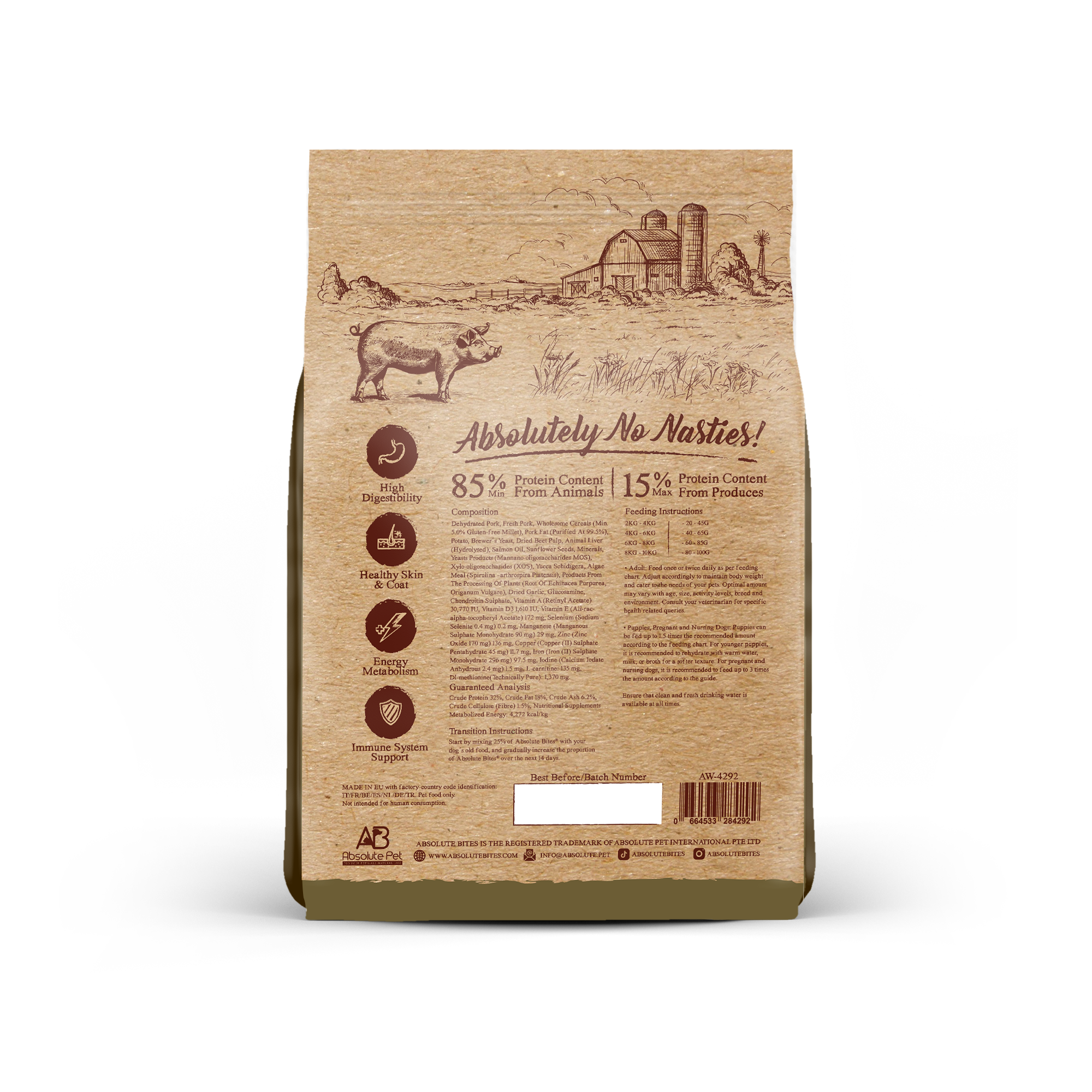Absolute Bites Dog Wild Age 1.5kg Pork & Potato Dry Dog Food image 2