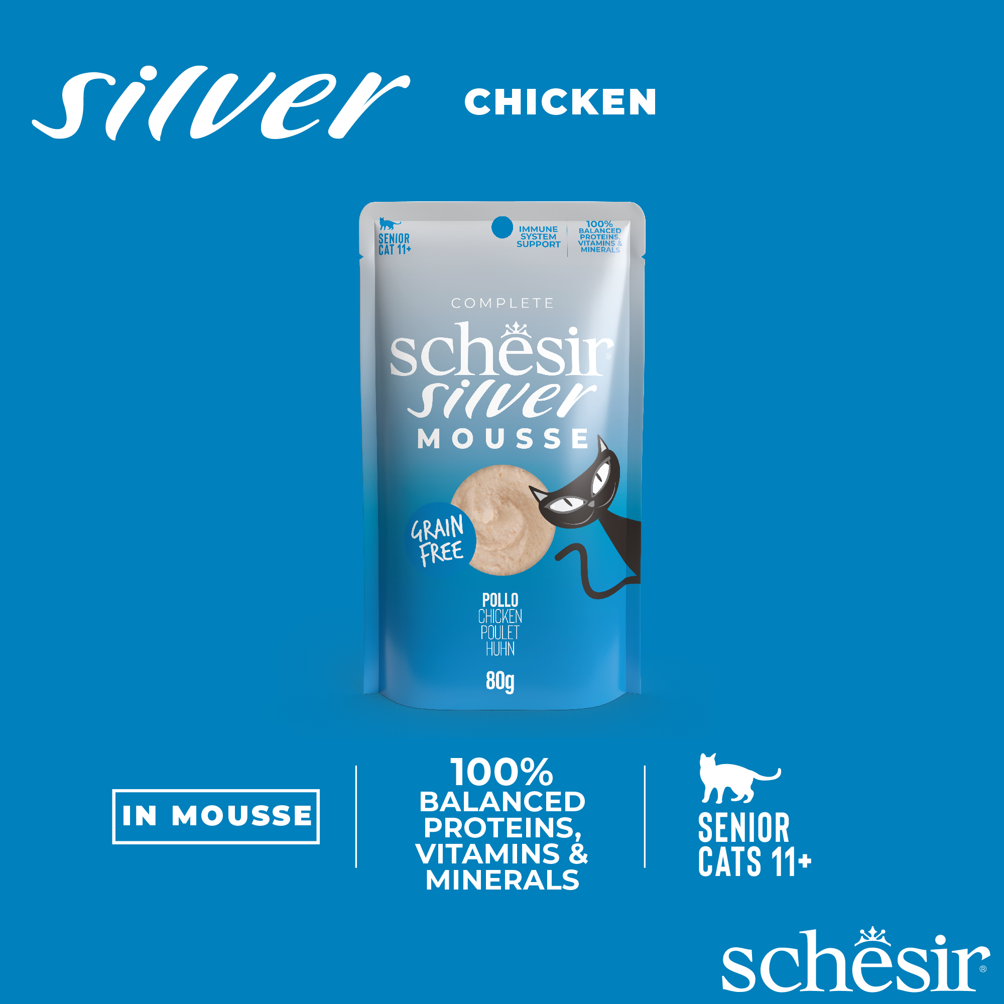 Schesir Cat Silver Velvet Mousse 80g Chicken Pouch Wet Cat Food image 4