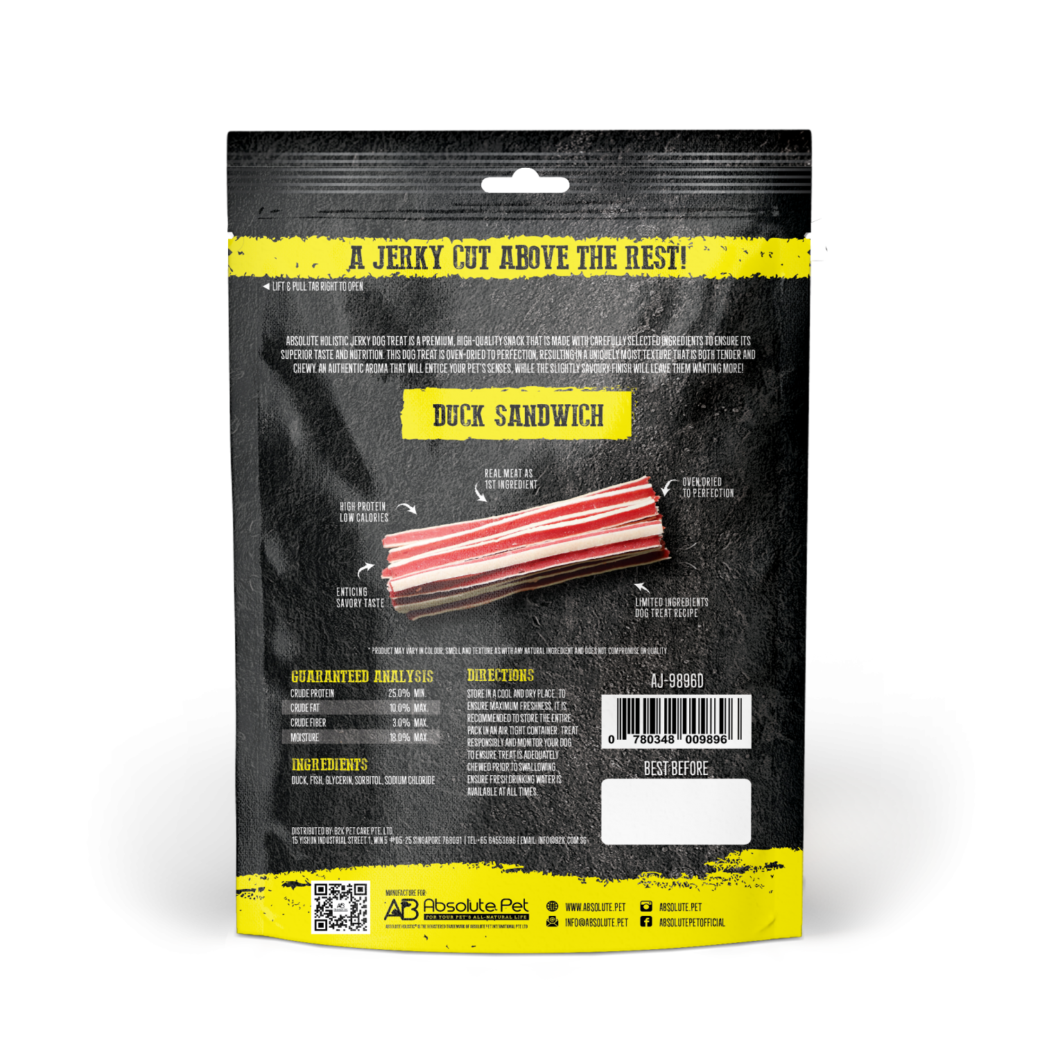Absolute Holistic Dog 100g Jerky Duck Sandwich Dog Treat image 2