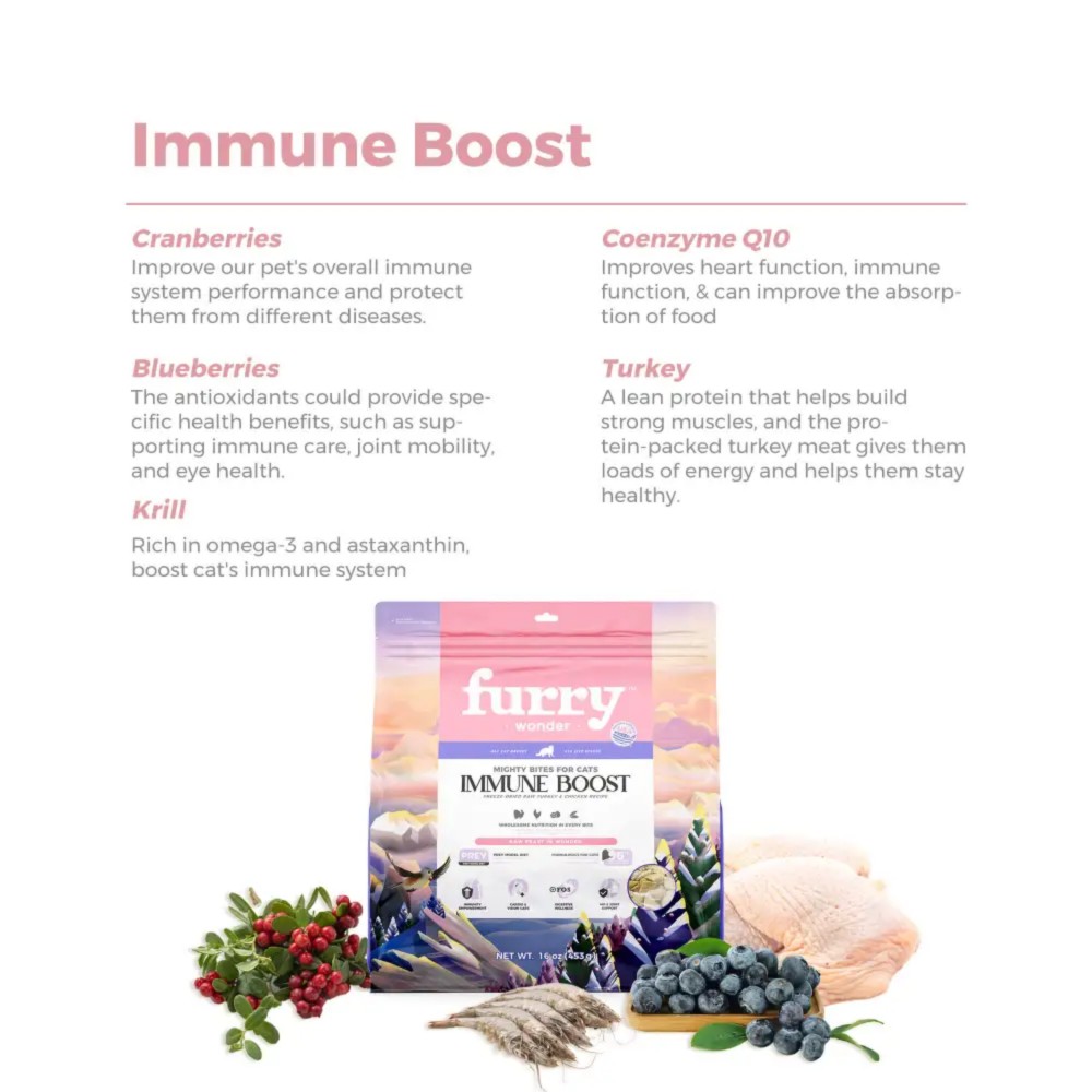 Furry Wonder IMMUNE BOOST Freeze-dried Raw Turkey & Chicken Recipe For Cats 8oz (226g) image 6