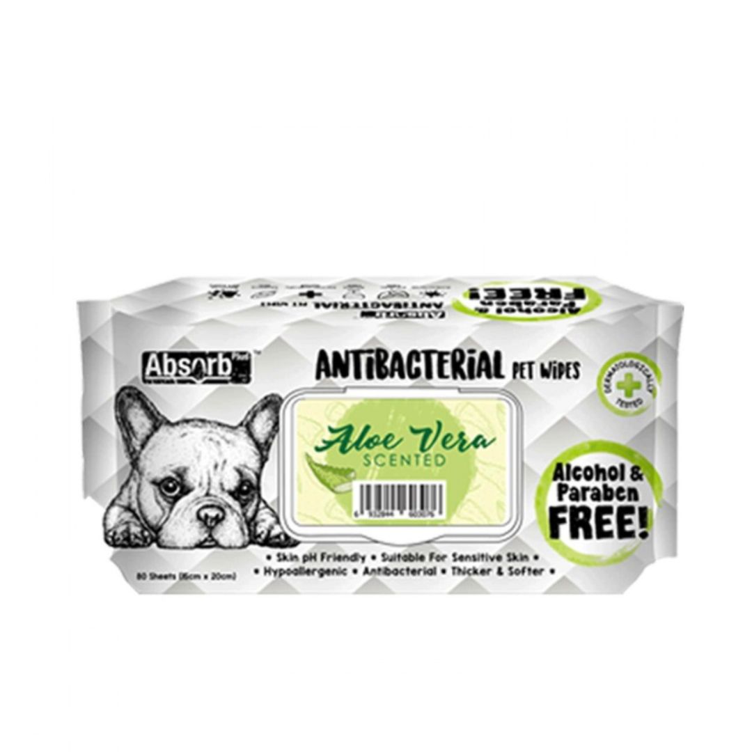 Absorb Plus Antibacterial Pet Wipes 80 Sheets (15cm x 20cm) Aloe Vera image 2