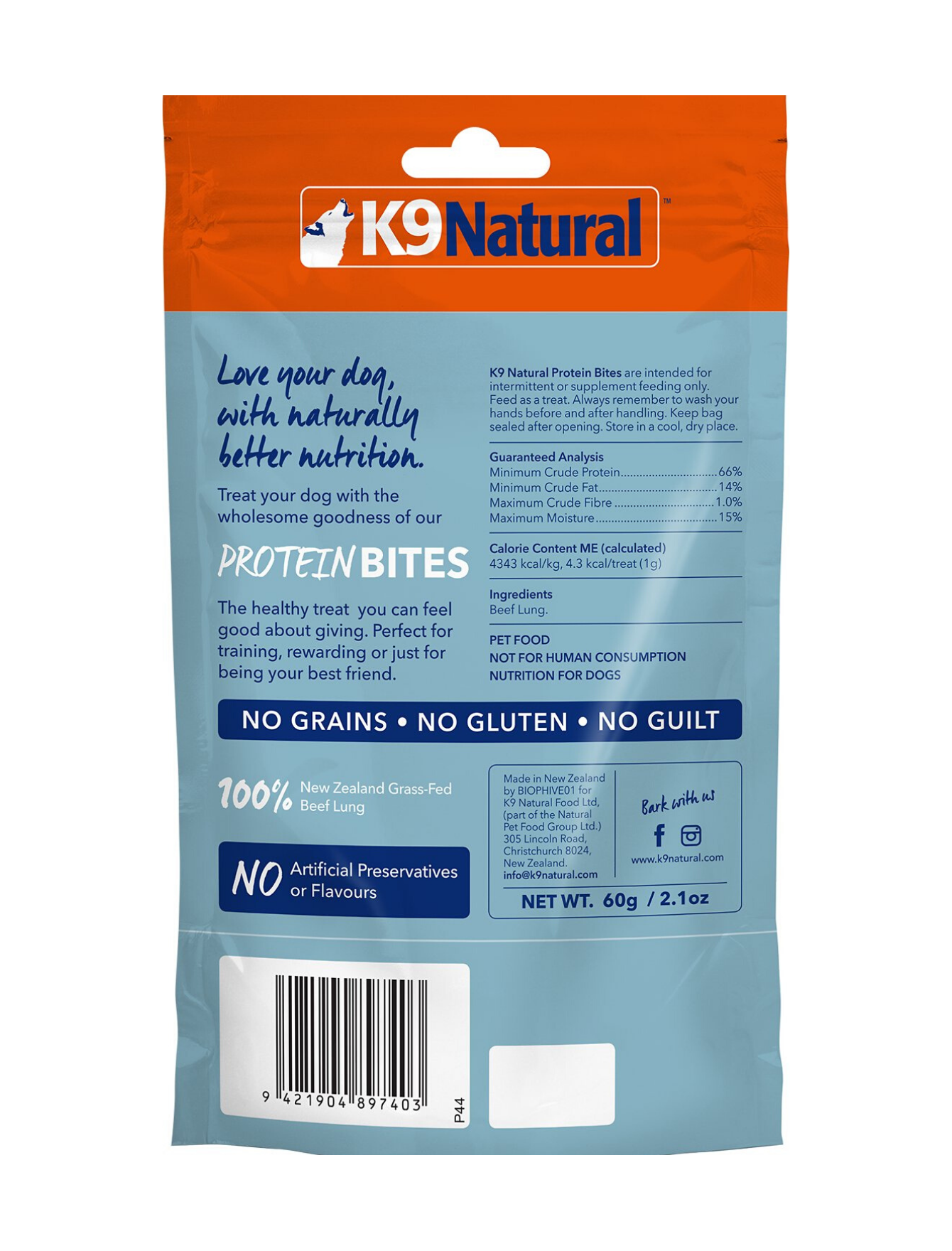 K9 Natural Air Dried Beef Lung Protein Bites Dog Treats 50g image 2
