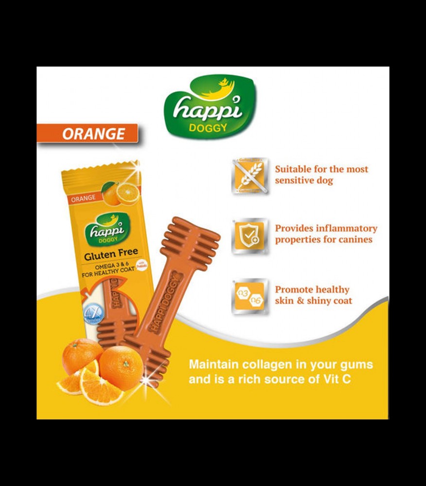Happi Skippi Dog 25g Zest Regular 4-inch Orange Dental Chew Dog Treat image 2