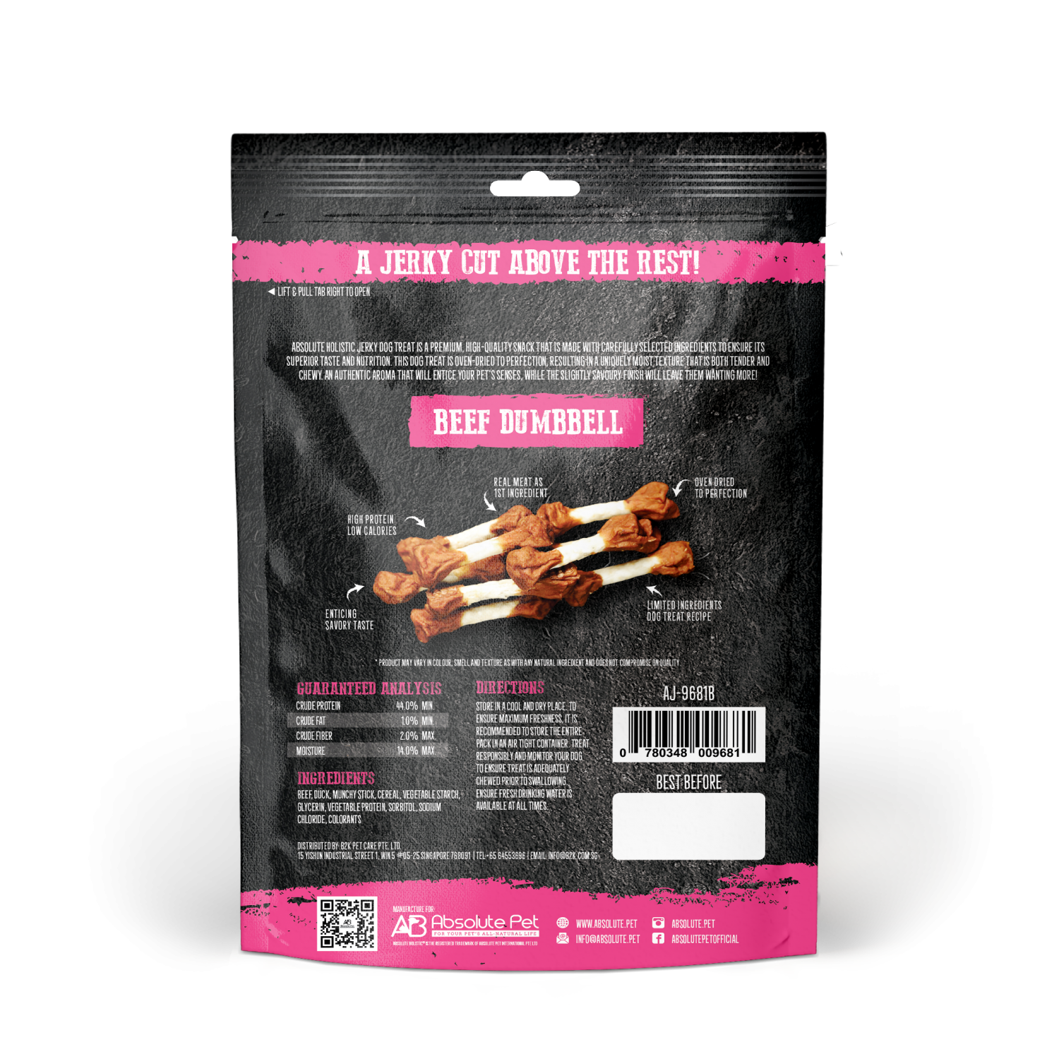 Absolute Holistic Dog 100g Jerky Beef Dumbbell Dog Treat image 3