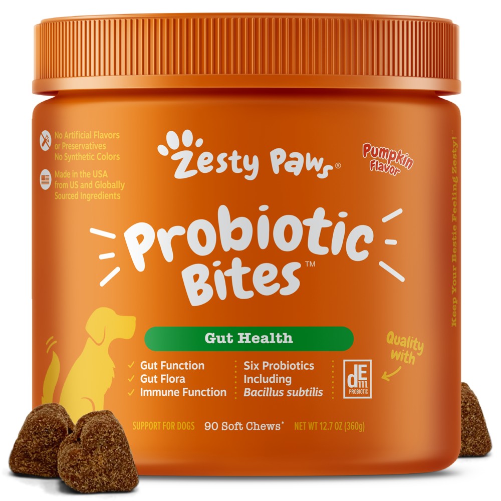 Zesty Paws 90ct Probiotics Bites Pumpkin Flavour Probiotic Supplement for Dogs image 2