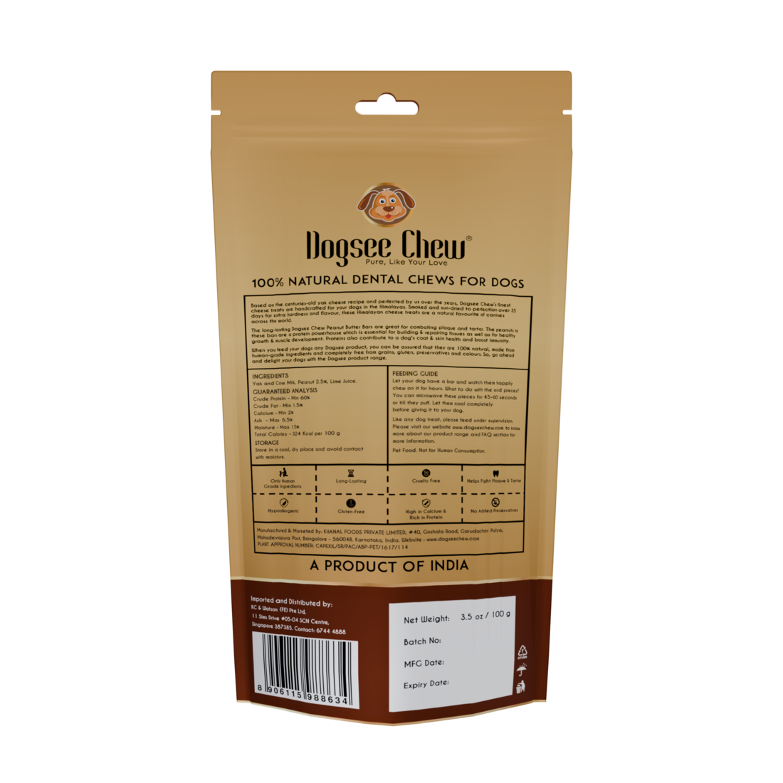 Dogsee Chew Dog 100g Peanut Butter Medium Bars Dog Treat image 2