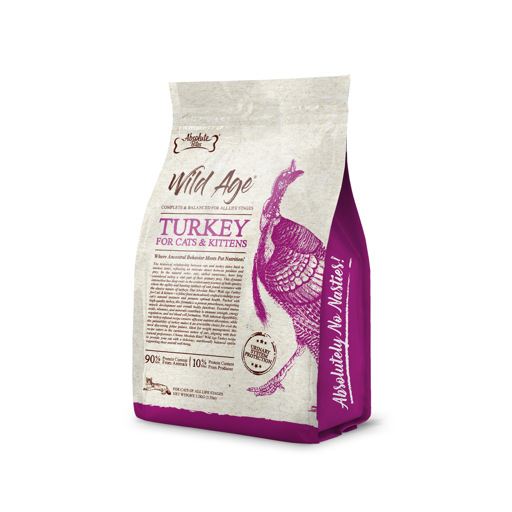 Absolute Bites Cat Wild Age 1.5kg Turkey Dry Cat Food image 3