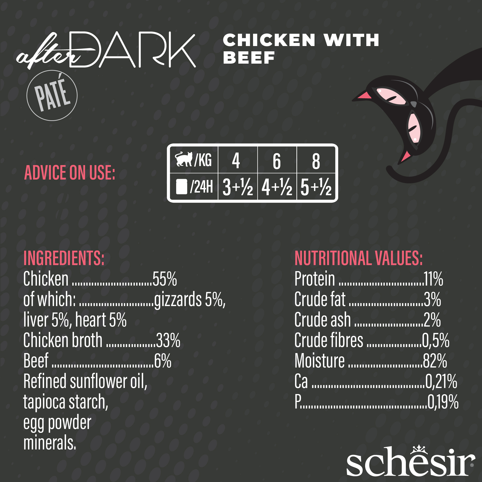 Schesir Cat After Dark Pate Canned 80g Chicken with Beef Wet Cat Food image 2
