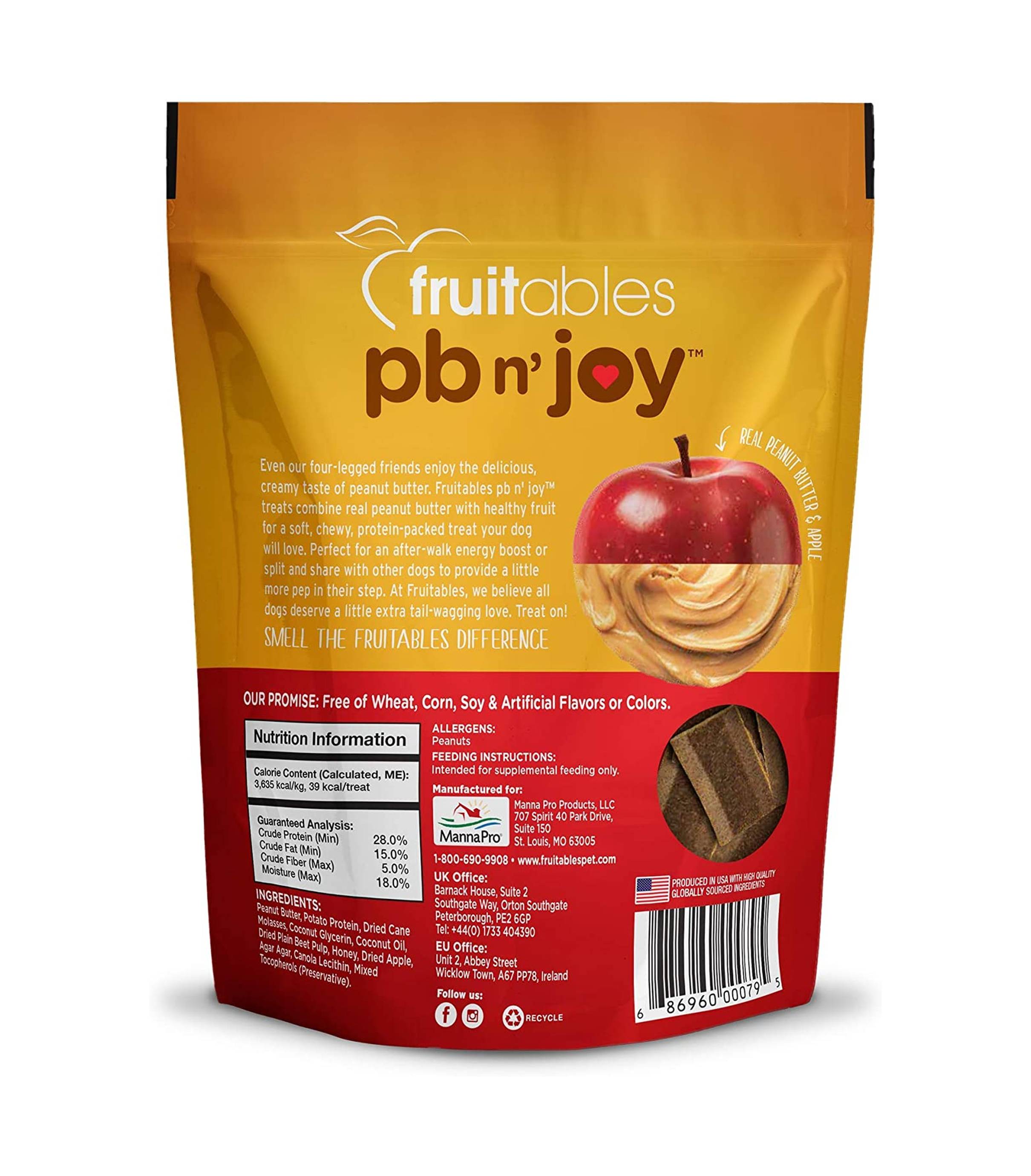 Fruitables Dog 6oz PB N' Joy Peanut Butter & Apple Bar Dog Treats image 2