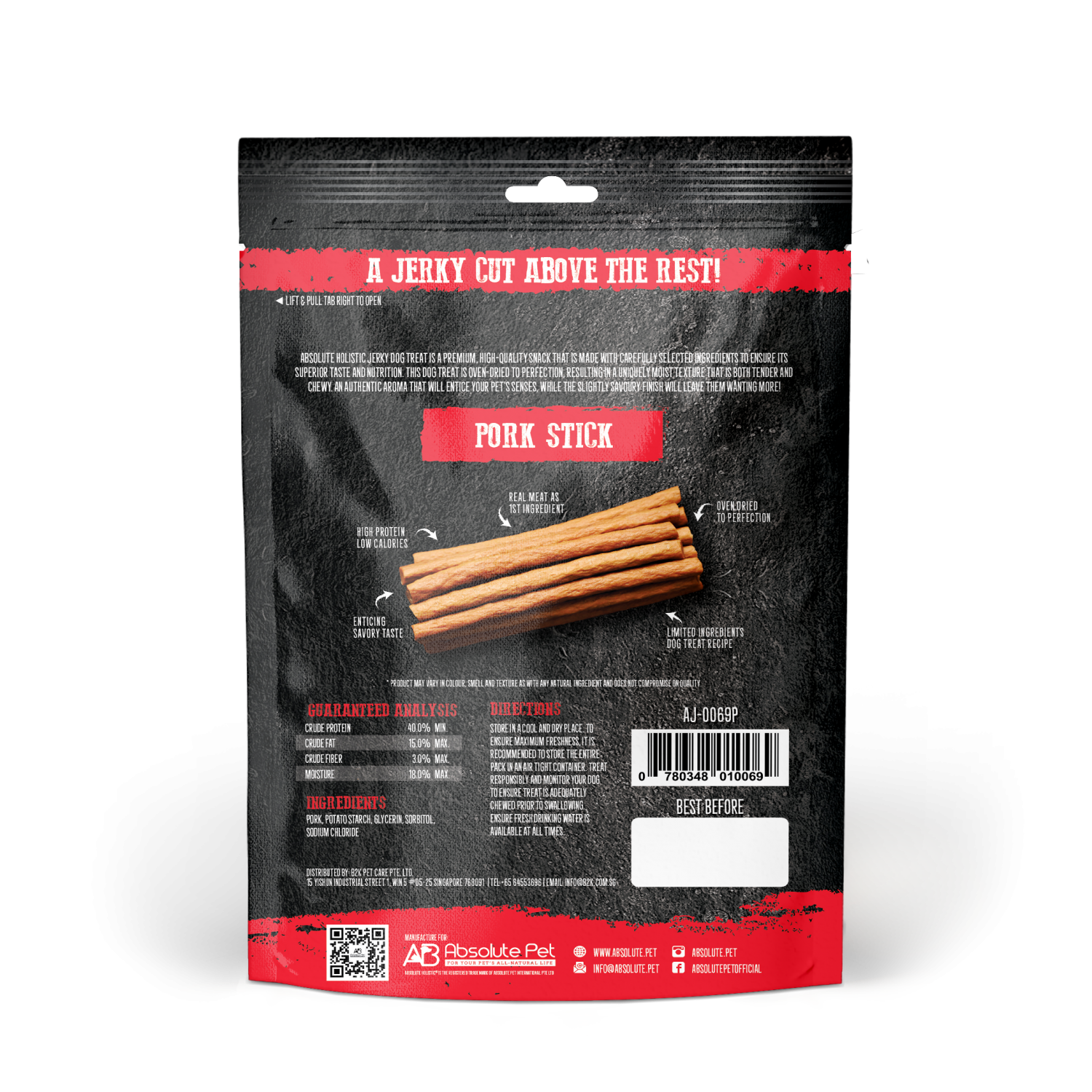 Absolute Holistic Dog 100g Jerky Pork Stick Dog Treat (EXP: 15 Dec 2026) image 2