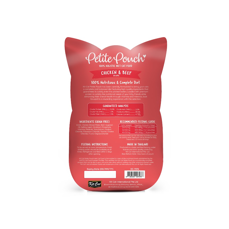 Kit Cat 70g Petite Pouch Complete & Balanced Chicken & Beef in Aspic Wet Cat Food image 2