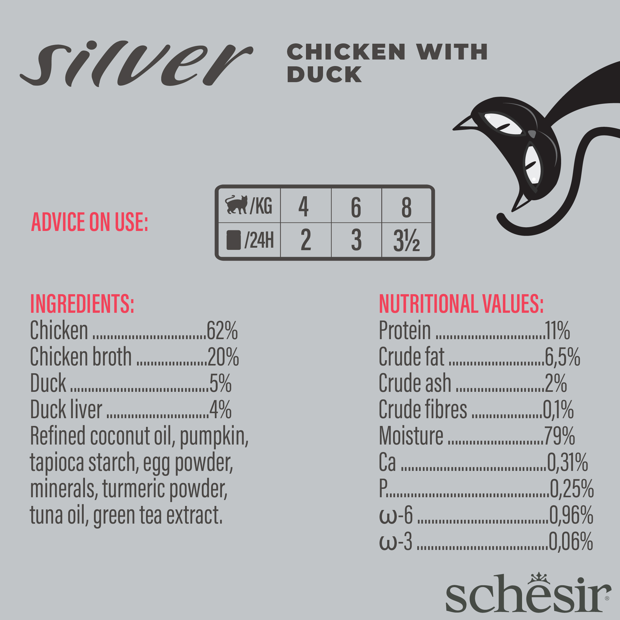 Schesir Cat Silver Wholefood Canned 70g  Senior Chicken with Duck in Broth Wet Cat Food image 2