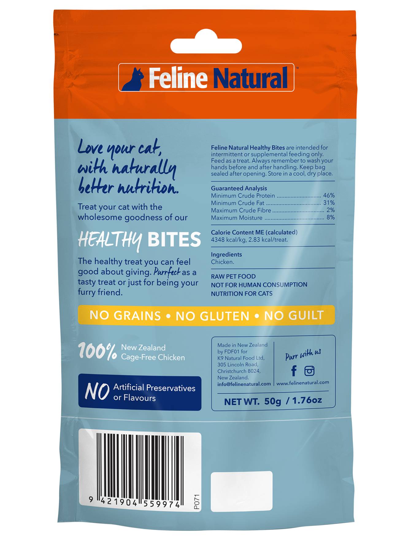 Feline Natural Healthy Bites Chicken Cat Treats 50g image 2