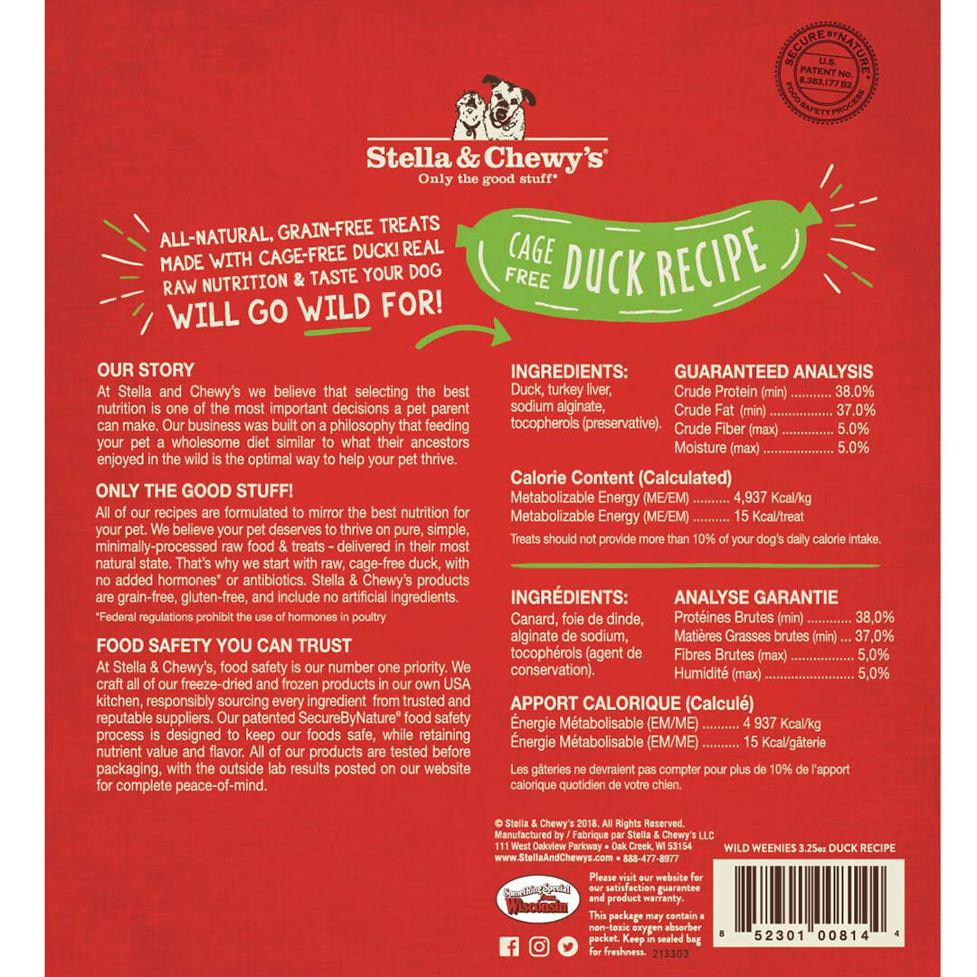 Stella & Chewy's Dog Wild Weenies 92g Duck Recipe Dog Treat image 2