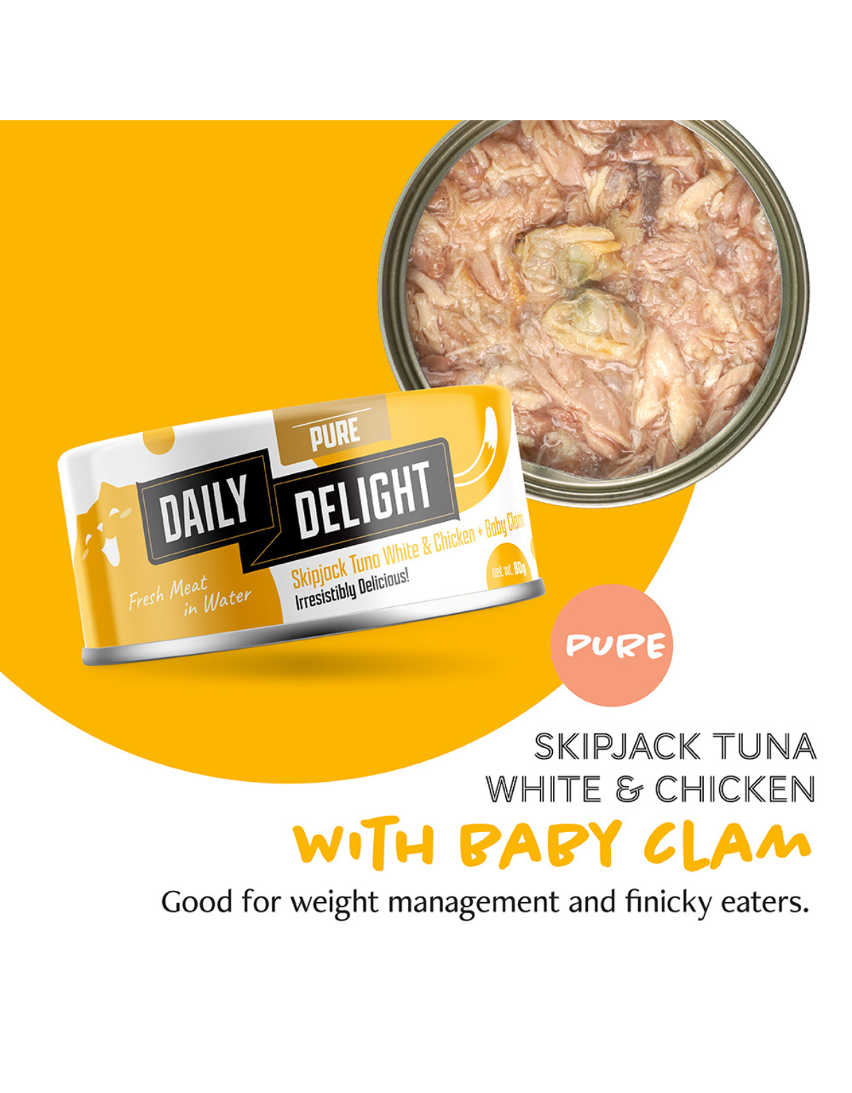 Daily Delight Cat Pure 80g Skipjack Tuna White & Chicken with Baby Clam Wet Cat Food image 2