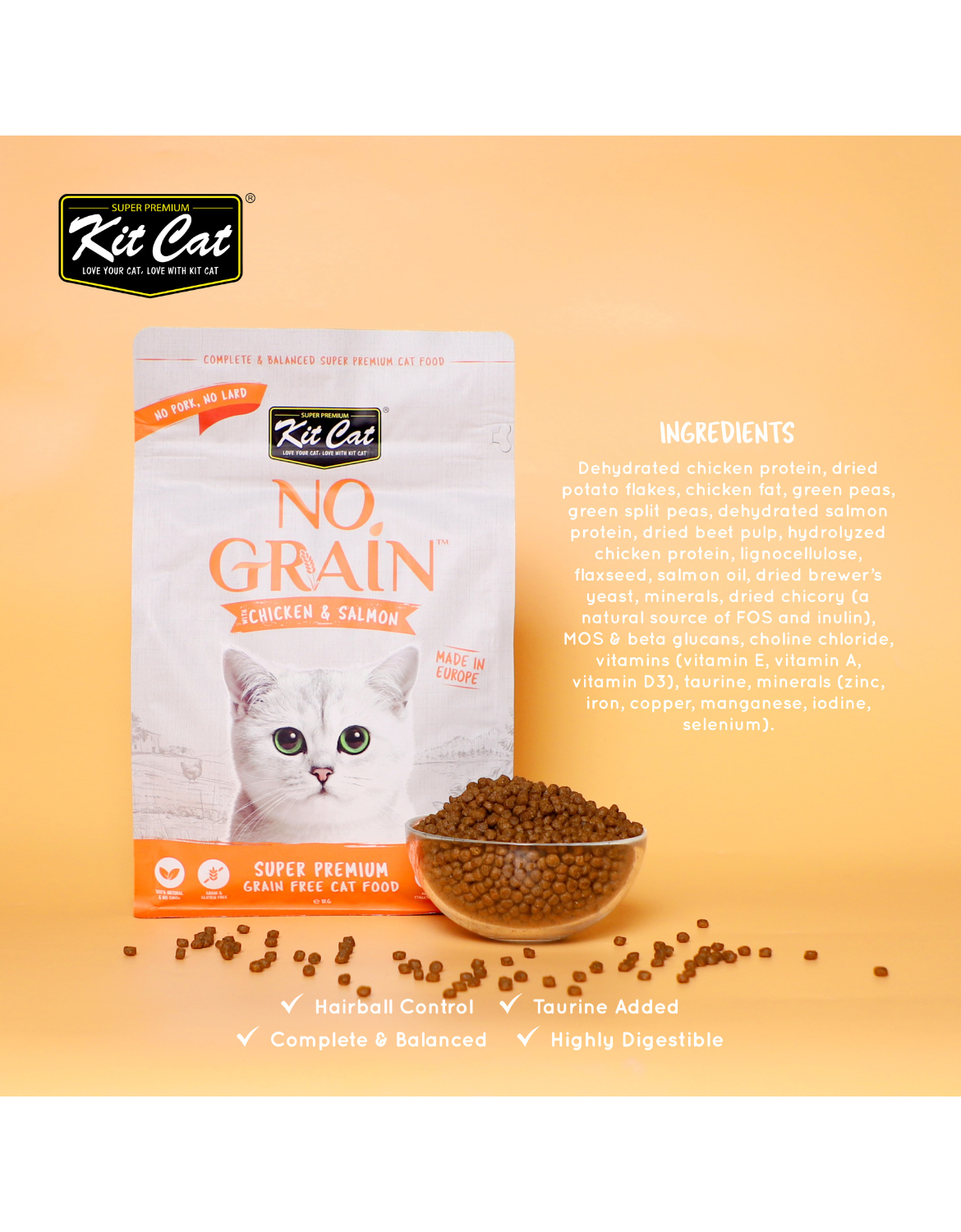 Kit Cat 1kg No Grain Chicken & Salmon Dry Cat Food image 3