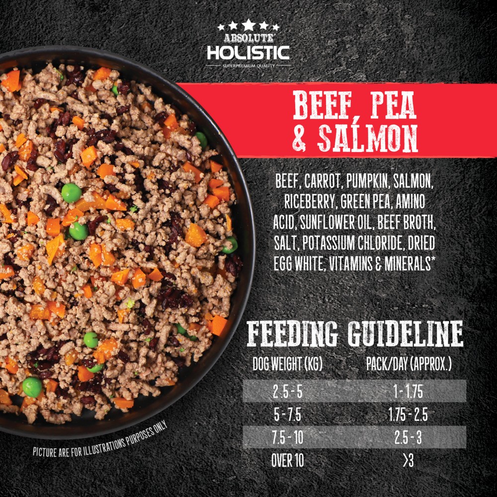 Absolute Holistic Home Cooked Recipe Trial Pack (125G X 3) Beef, Peas & Salmon Dog Food image 7