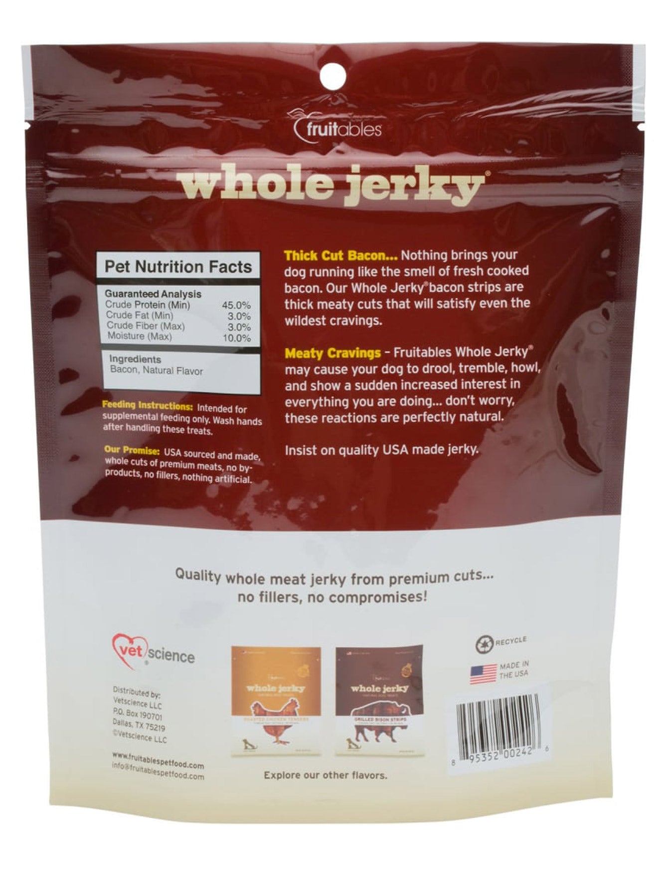 Fruitables Whole Jerky Dog Treats In Thick Cut Bacon Dog Treats 140g image 2