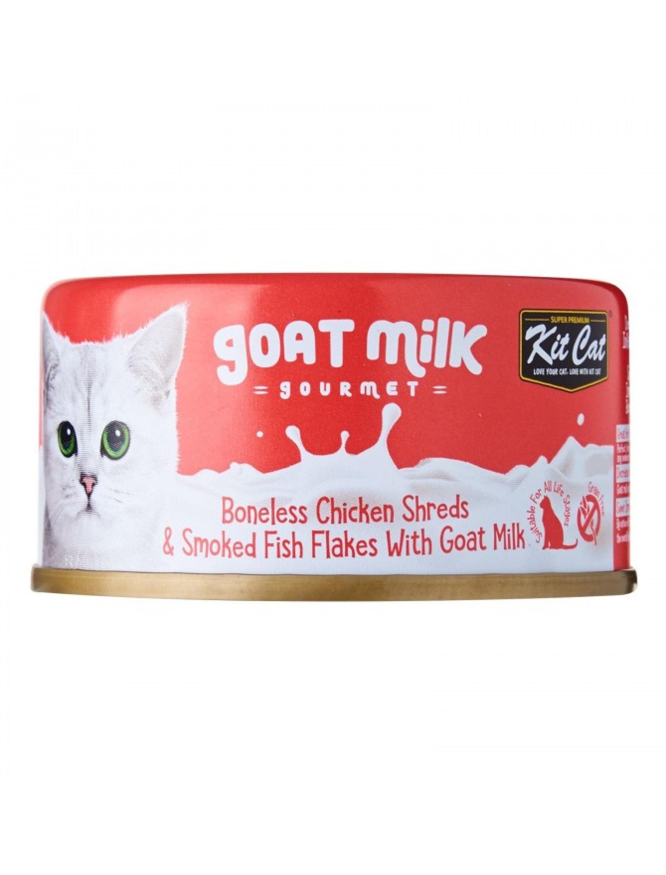 Kit Cat 70g Goat Milk Gourmet Boneless Chicken Shreds & Smoked Fish Flakes With Goat Milk Wet Cat Food (EXP: 19 Sep 2027) image 2
