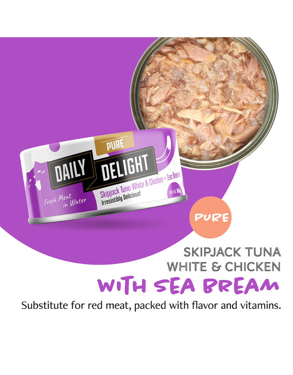 Daily Delight Cat Pure 80g Skipjack Tuna White & Chicken with Sea Bream Wet Cat Food image 2