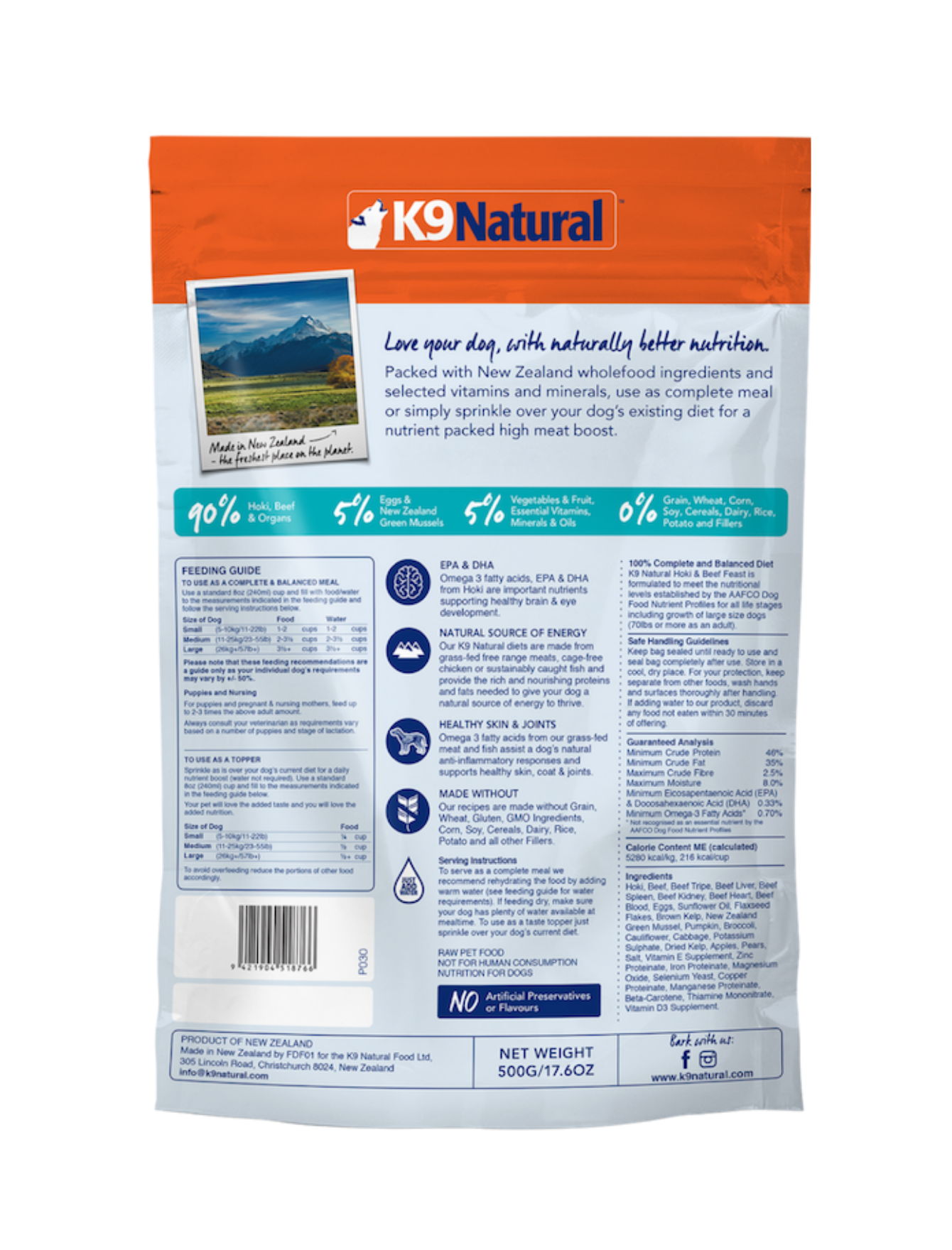 K9 Natural Dog Freeze Dried 500g Hoki & Beef Dry Dog Food image 3