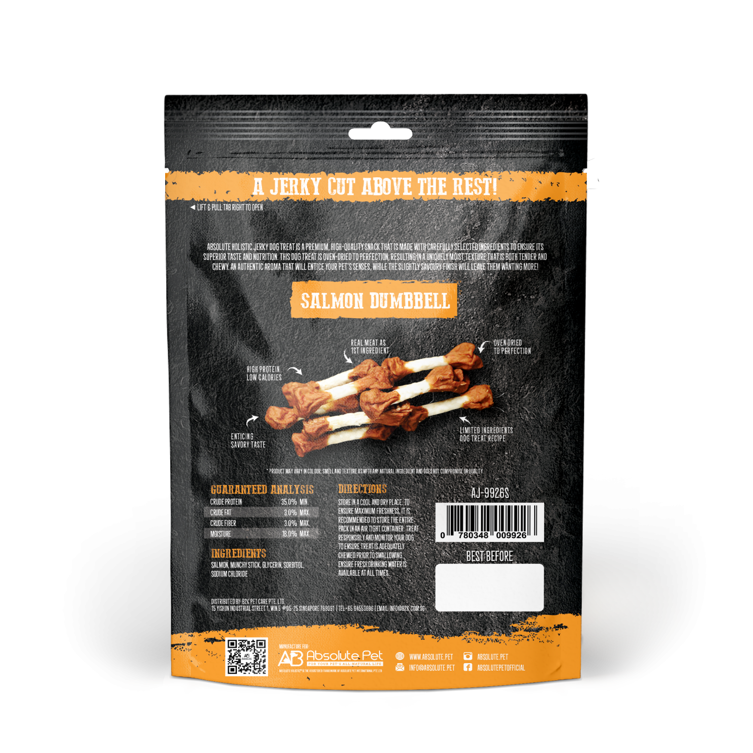 Absolute Holistic Dog 100g Jerky Salmon Dumbbell Dog Treat (EXP: 25 Feb 2027) image 2