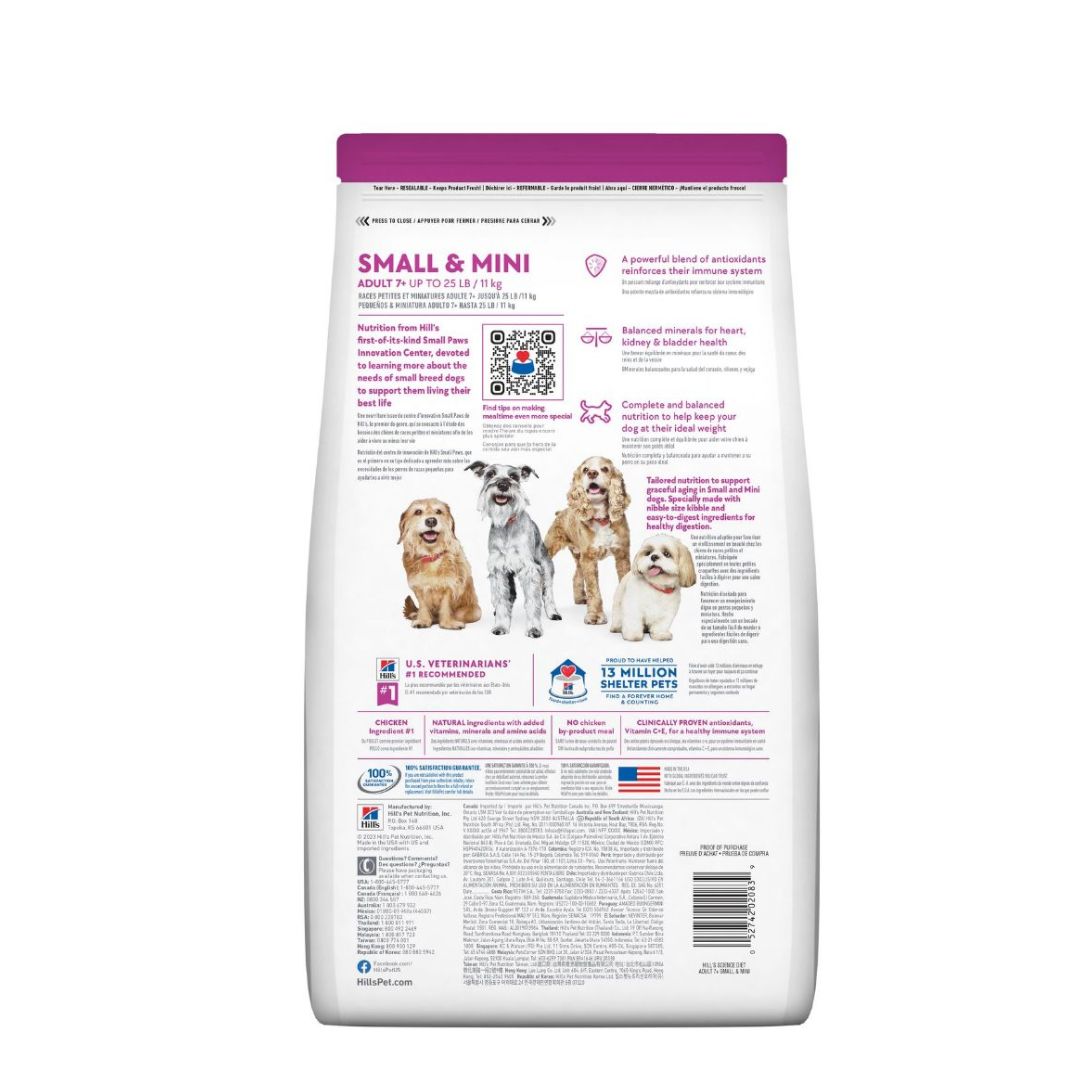 Hill's Science Diet Canine Adult 7+ Small Paws Chicken Meal Barley & Brown Rice Recipe 7kg Dry Dog Food image 2