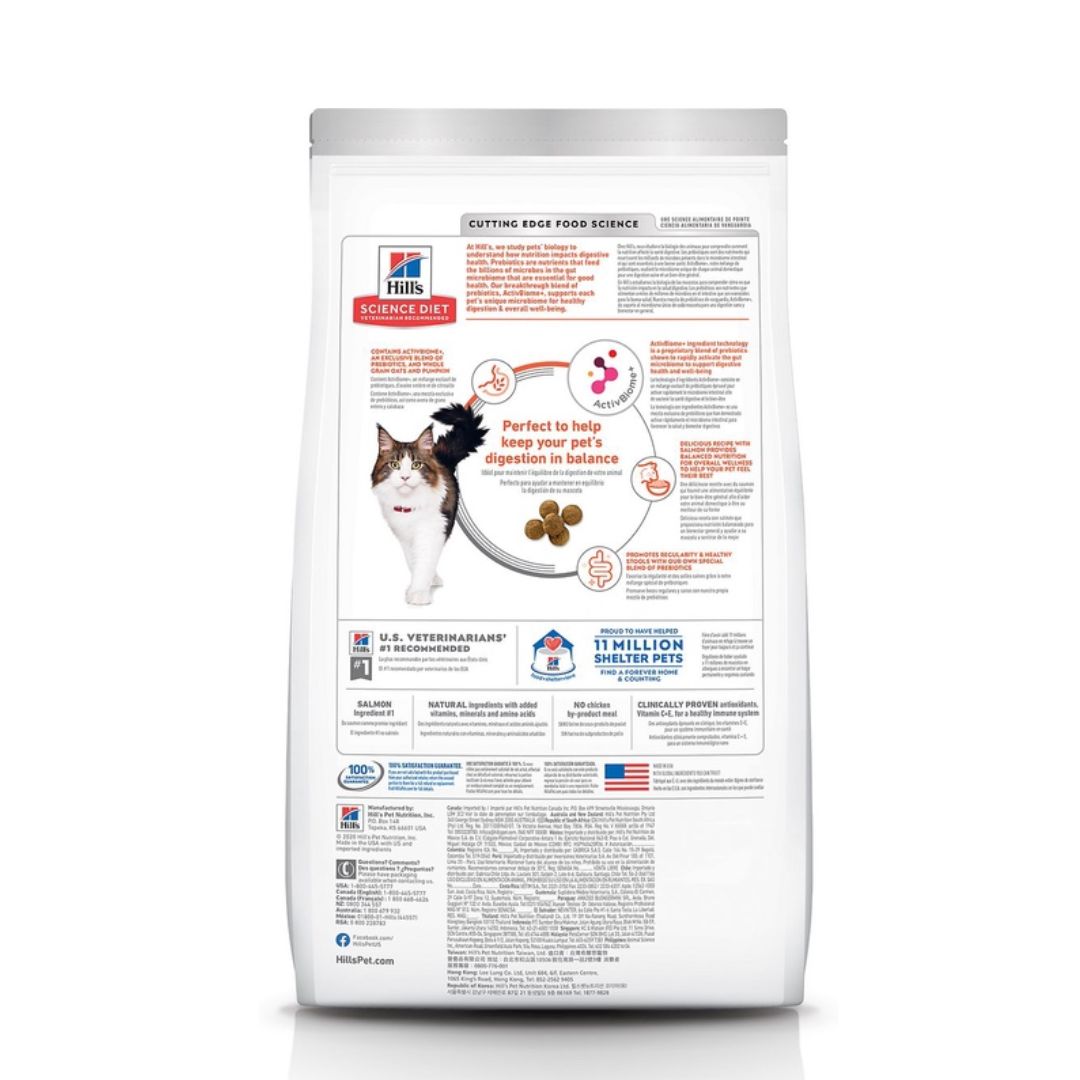 Hill's Science Diet Feline Adult Perfect Digestion Salmon Brown Rice and Whole Oats Recipe 1.58kg Dry Cat Food image 2