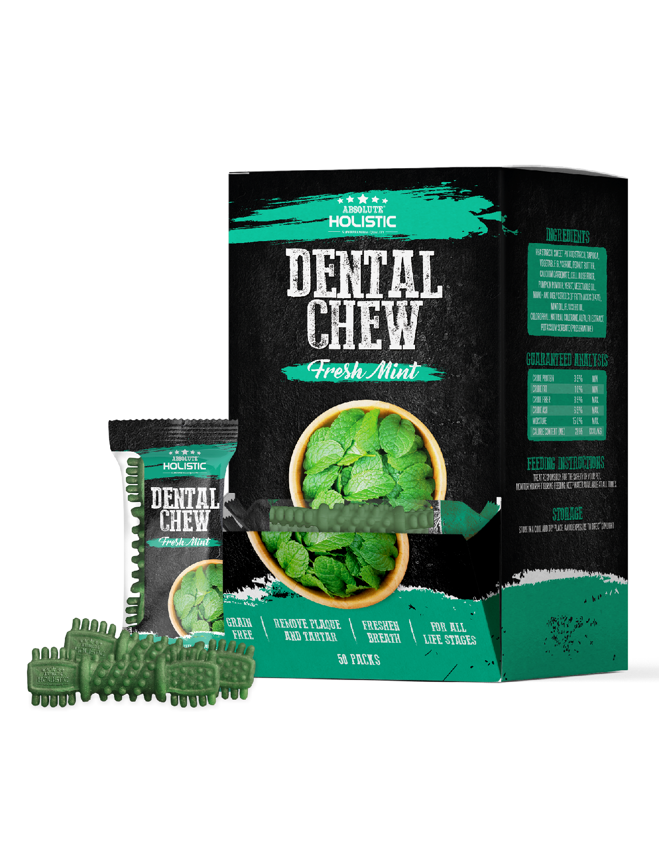 Absolute Holistic Dog 4" (25g) Dental Chew Mint Dog Treat image 2