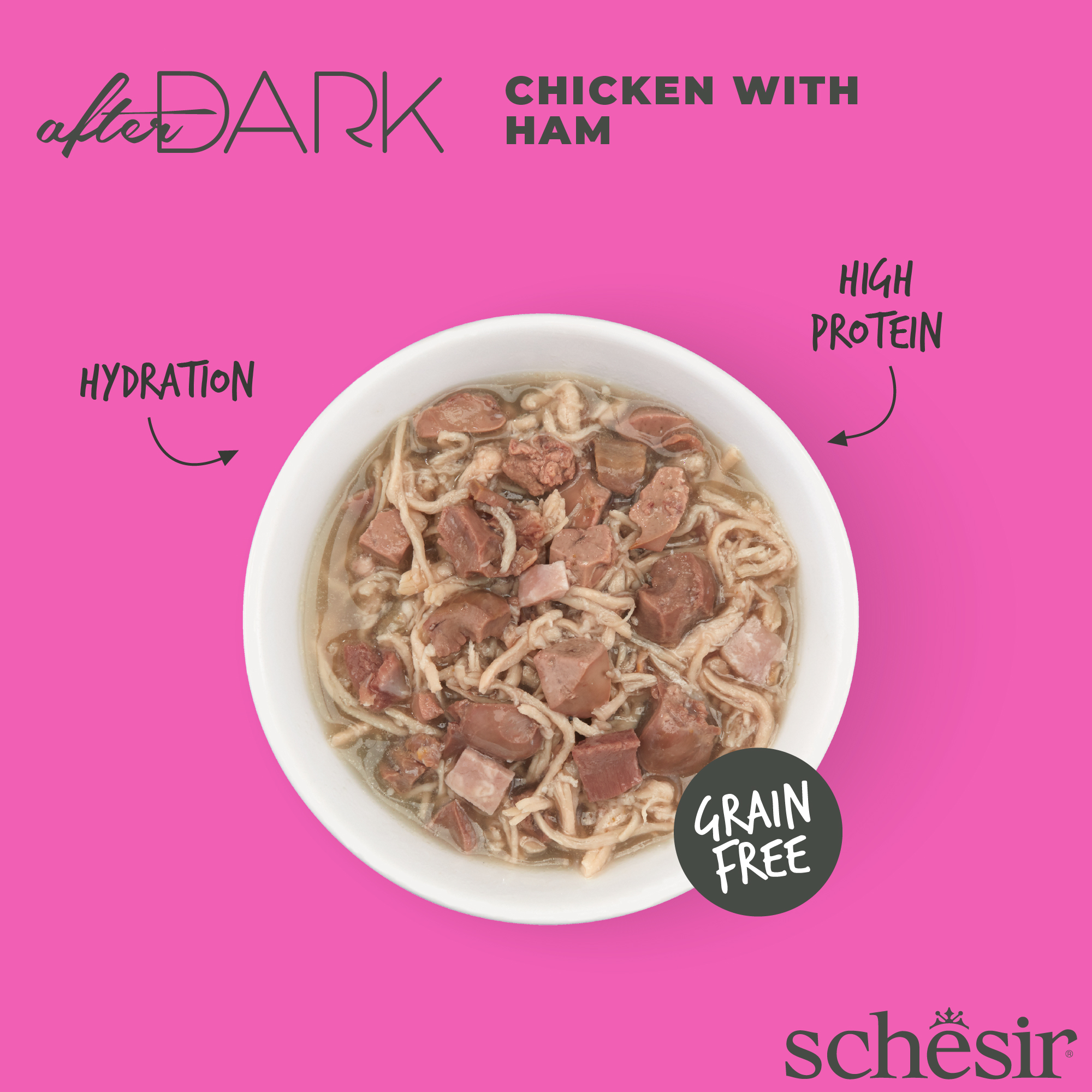 Schesir Cat After Dark Wholefood Canned 80g Chicken with Ham Wet Cat Food image 3
