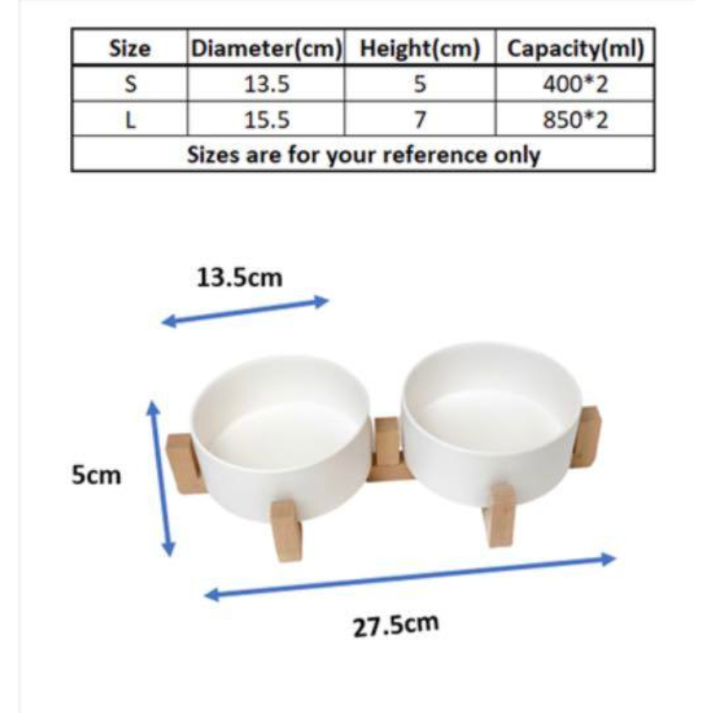 Paw Made Essentials Wood Base Double Ceramic Bowl in Pewter L image 2