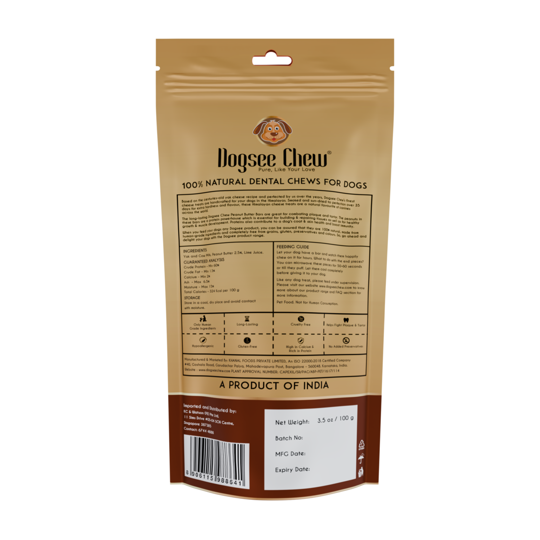 Dogsee Chew Dog 100g Peanut Butter Large Bars Dog Treat image 2