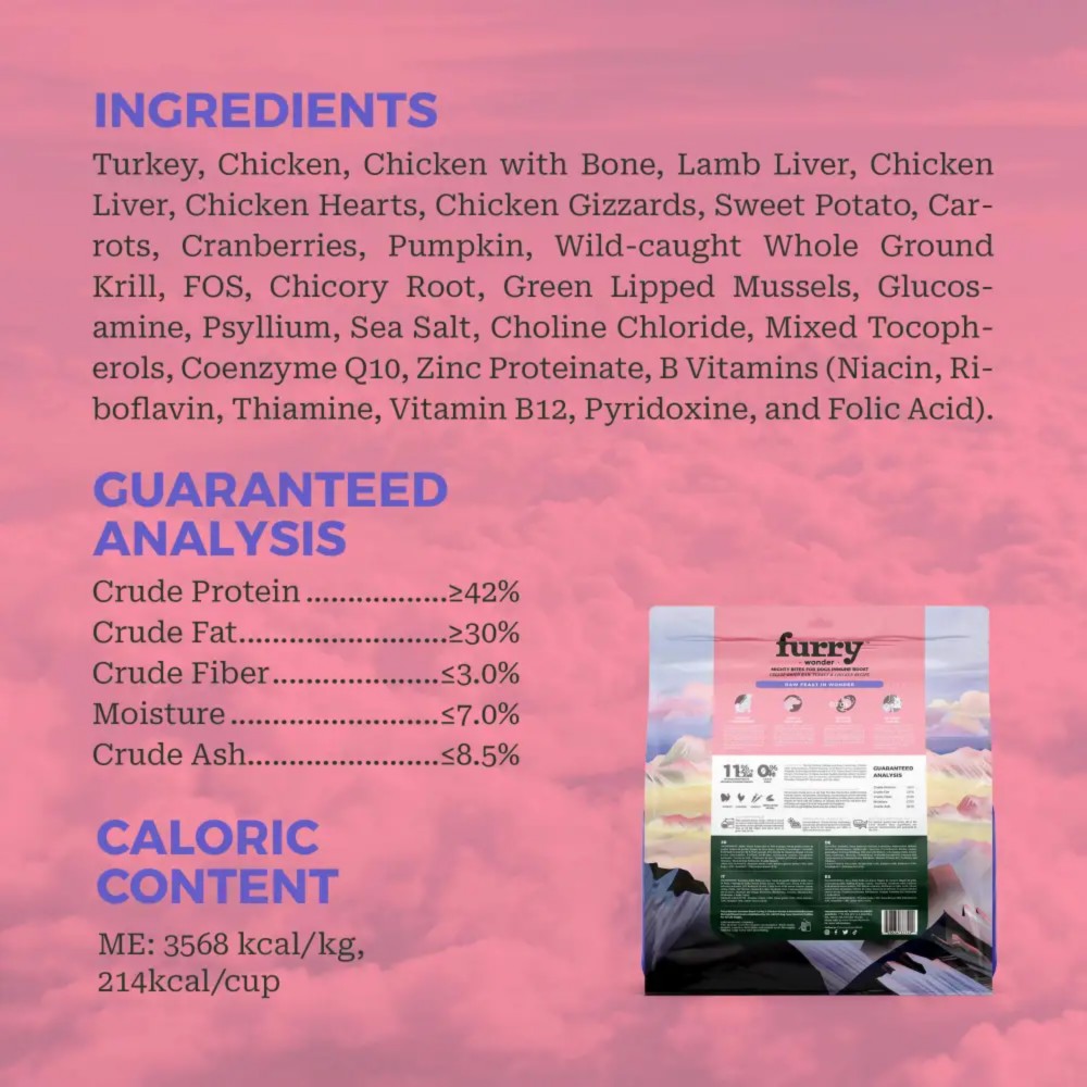 Furry Wonder Dog 453g (16oz) IMMUNE BOOST Freeze-dried Raw Turkey & Chicken Recipe For Dogs image 4