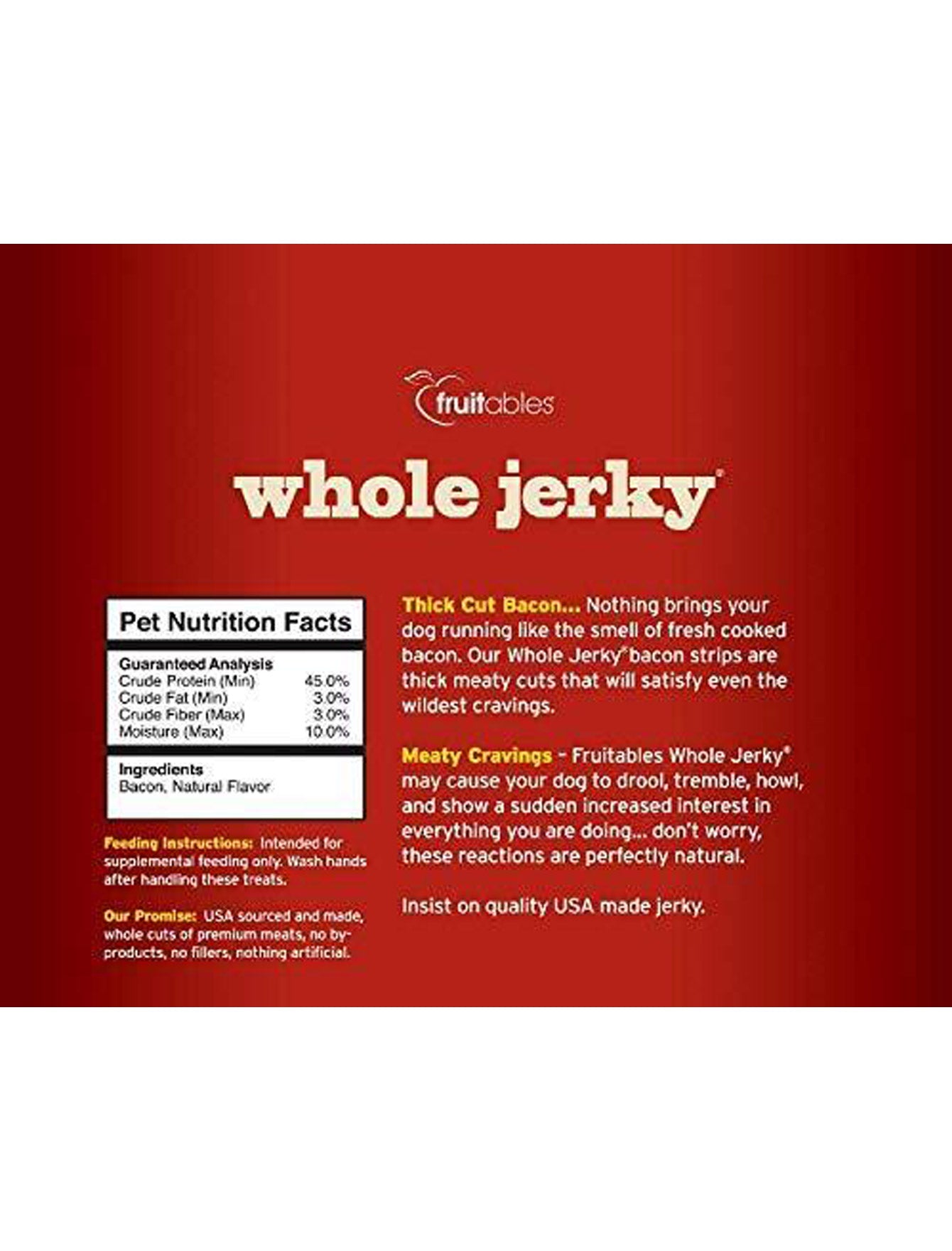 Fruitables Whole Jerky Dog Treats In Thick Cut Bacon Dog Treats 140g image 4