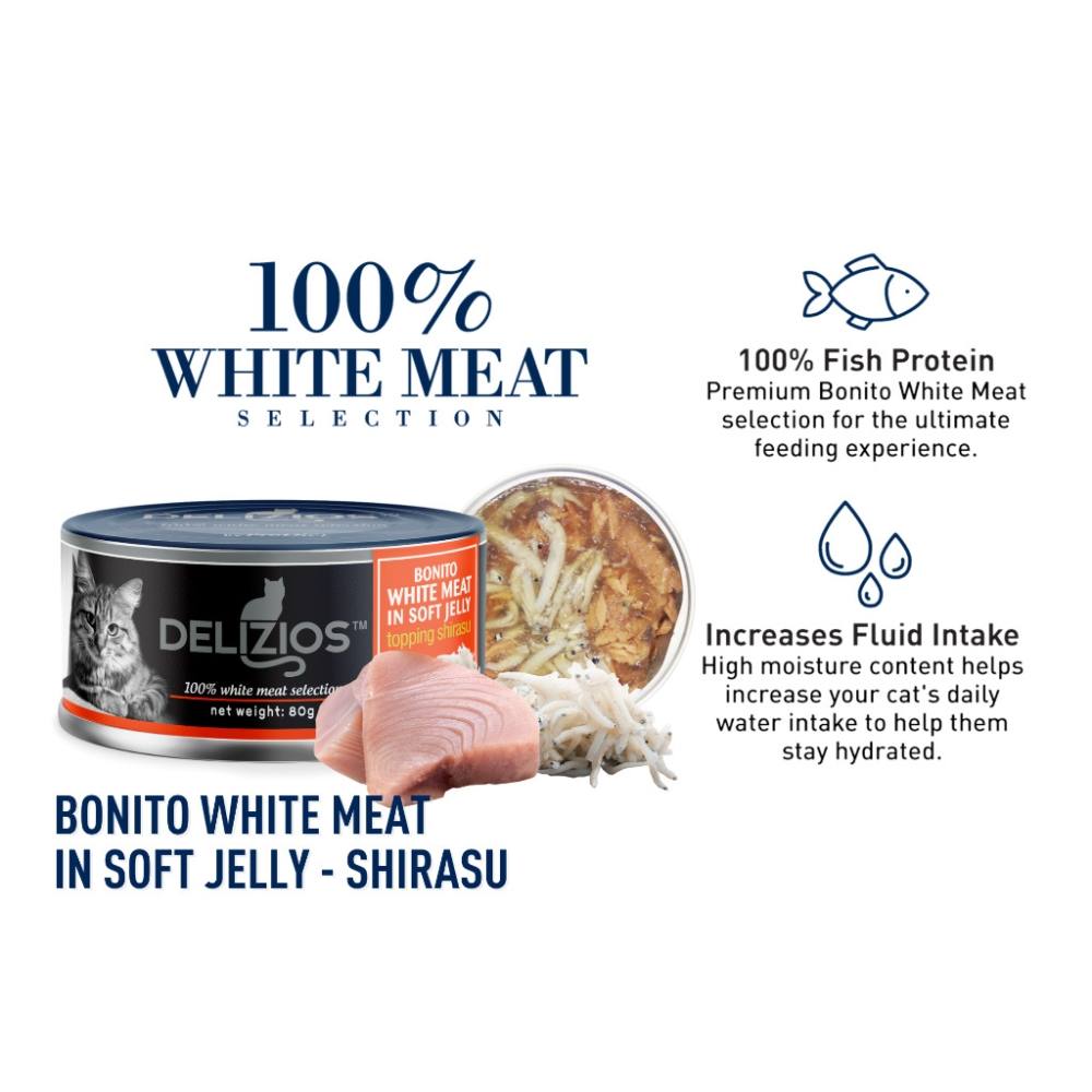 Delizios Cat 80g Bonito White Meat in Soft Jelly Topping Shirasu Wet Cat Food image 2