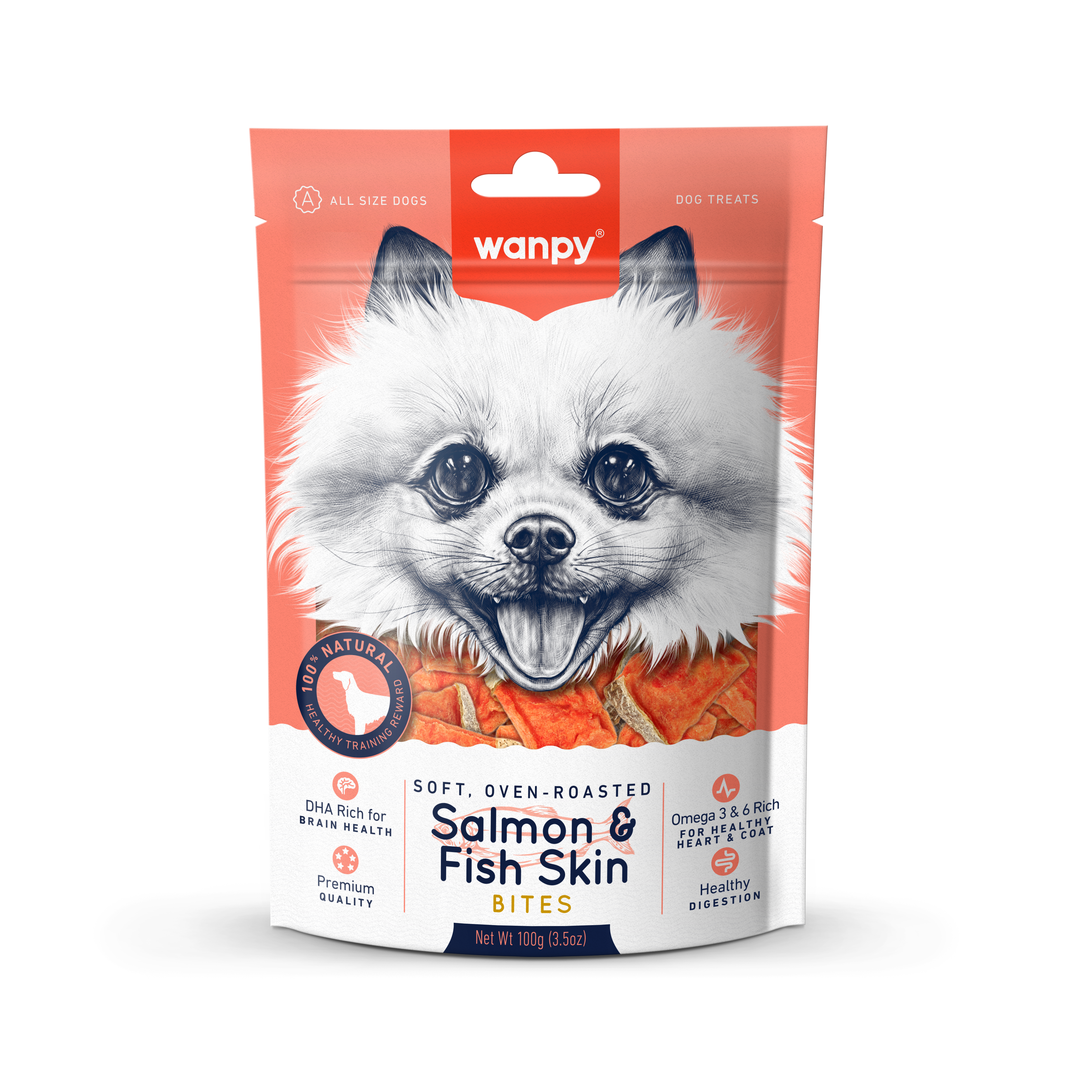 Wanpy Soft Oven-Roasted Salmon & Fish Skin Bites 100g Dog Snack image 2