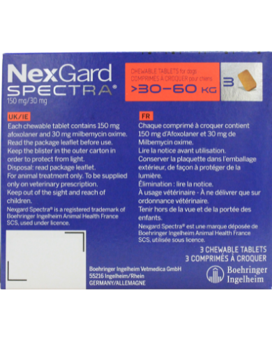 NexGard Spectra Afoxolaner 150mg Chewable Tablets for Dogs 30-60kg 3 Tablets image 2