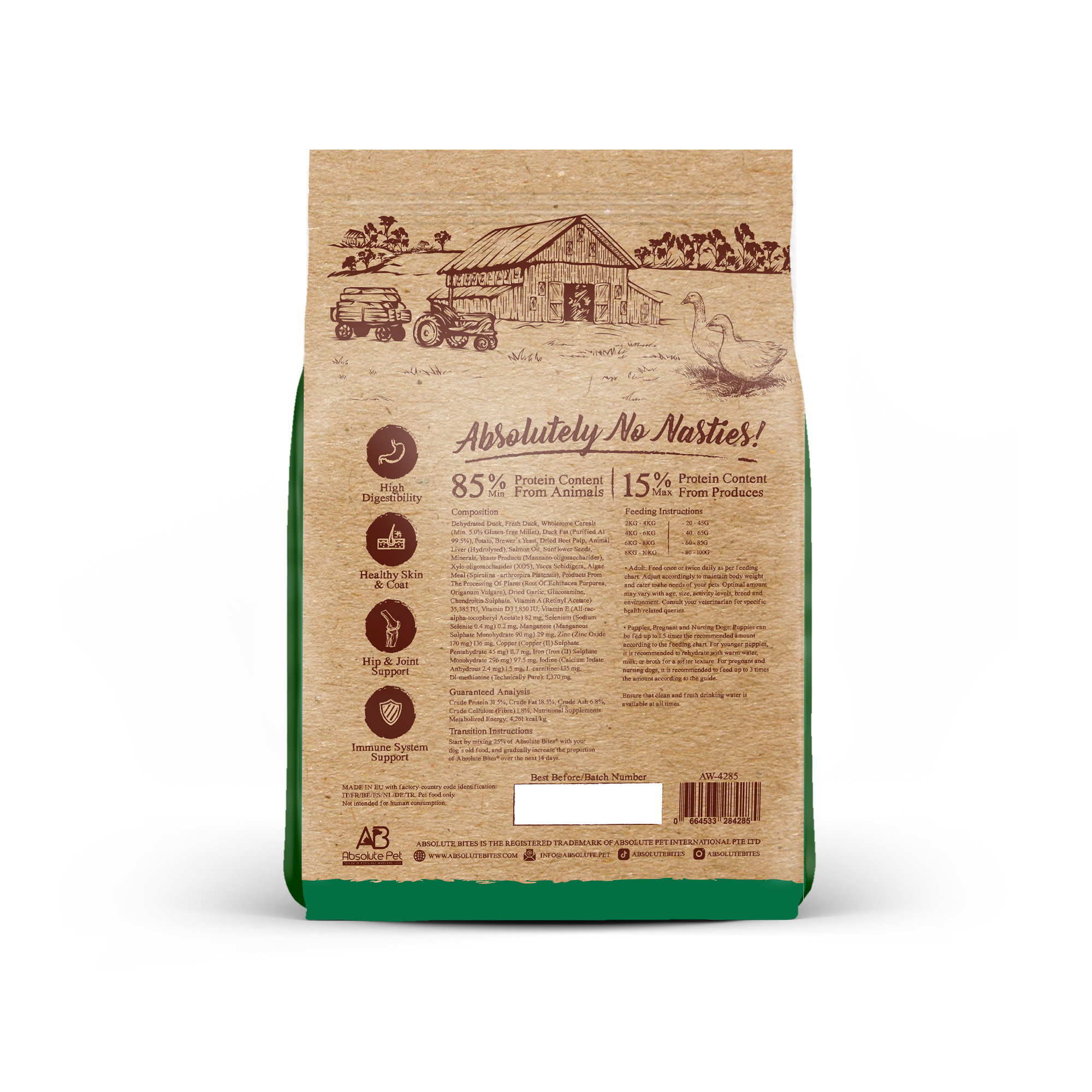 Absolute Bites Dog Wild Age 1.5kg Duck & Potato Dry Dog Food image 2