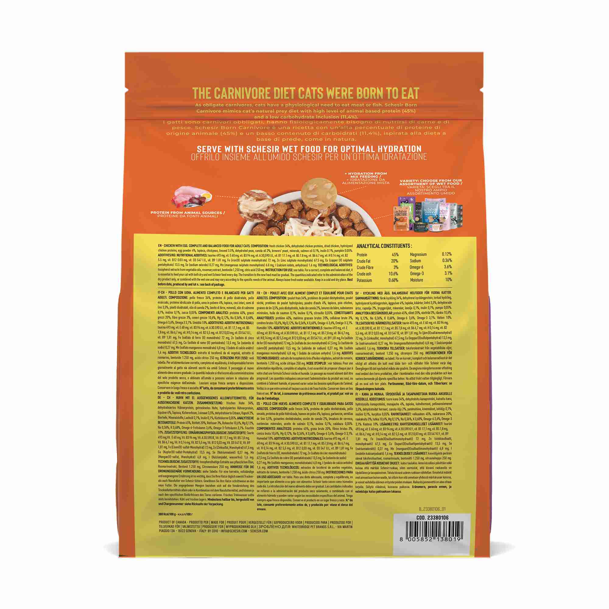 Schesir Cat 255g Born Carnivore Chicken with Egg Baked Dry Recipe Dry Cat Food image 2